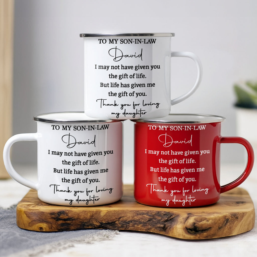 Personalized Enamel Mug Custom Gift for Son-In-Law | BBQ, Father's Day Enamel Mug GradoCreations
