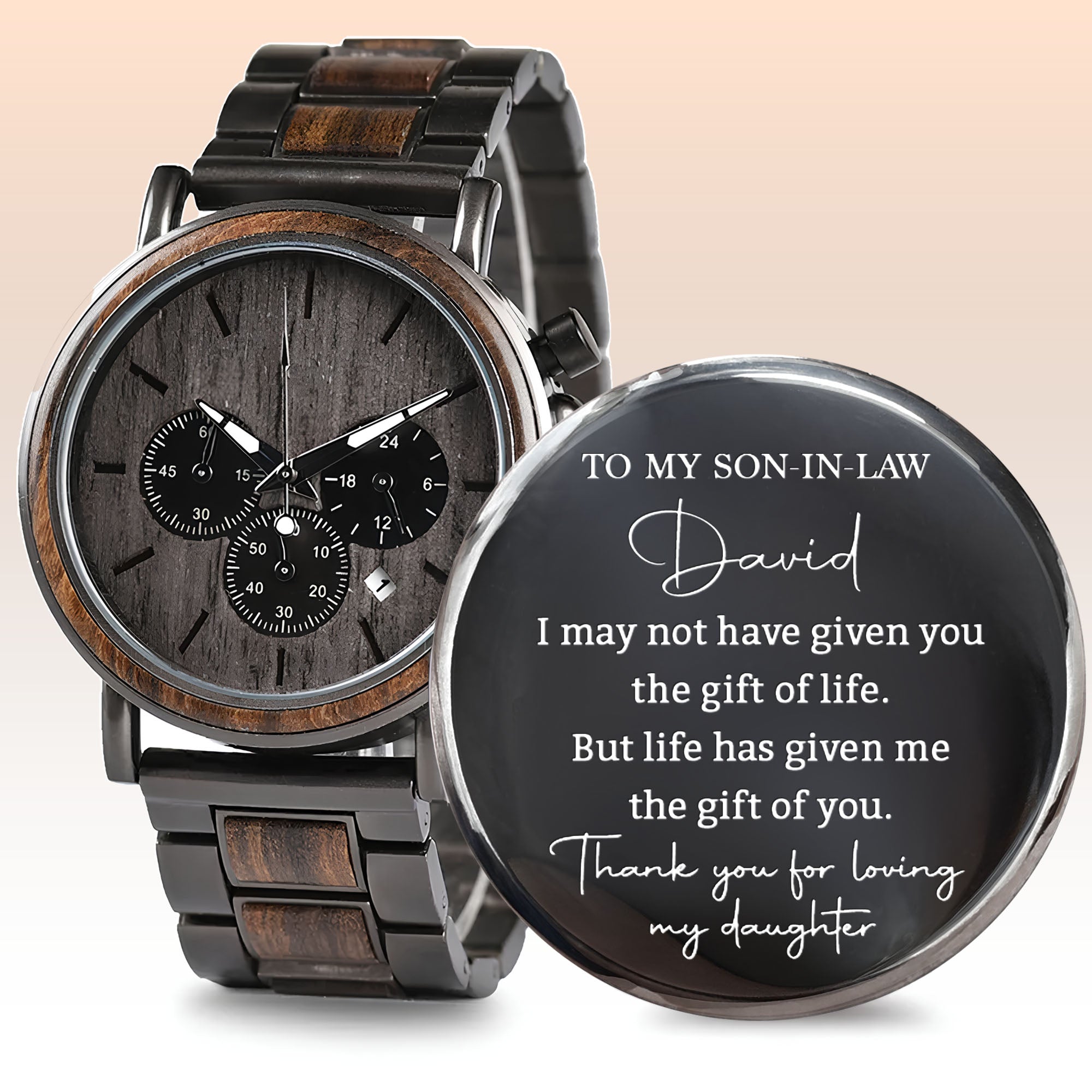 Personalized Engraved Wooden Watch Custom Gift for Son-in-Law Wooden Watches GradoCreations