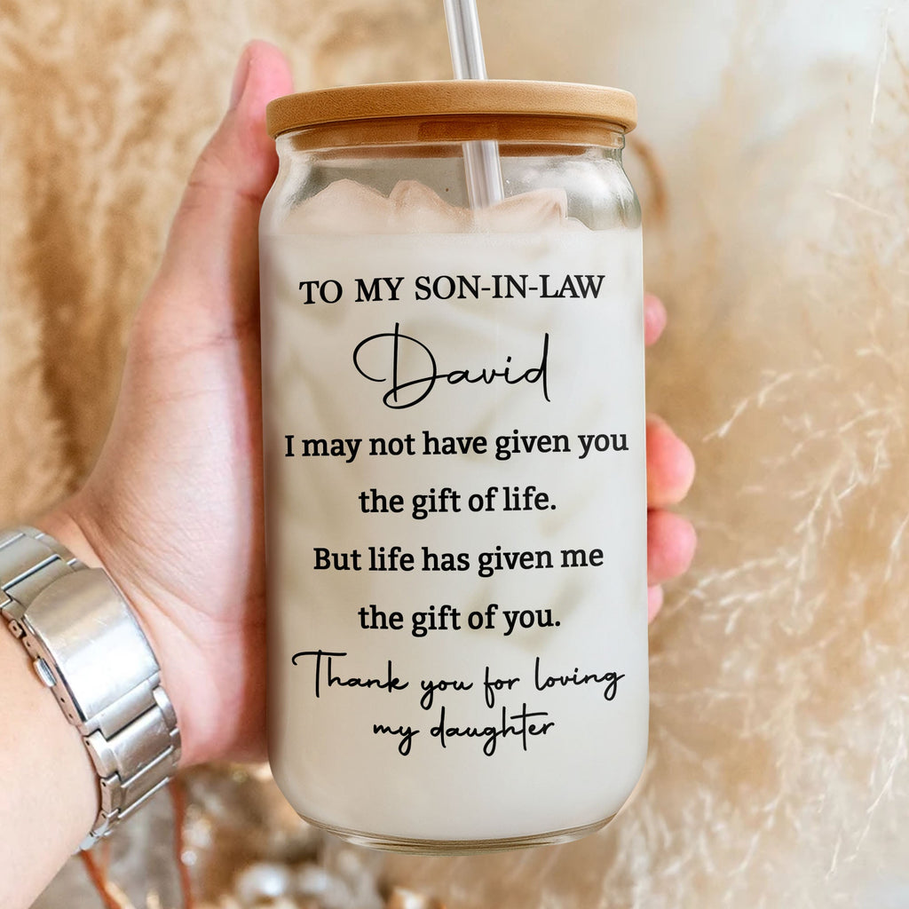 Personalized Clear Glass Can Custom Gift for Son-in-Law Clear Glass Can GradoCreations
