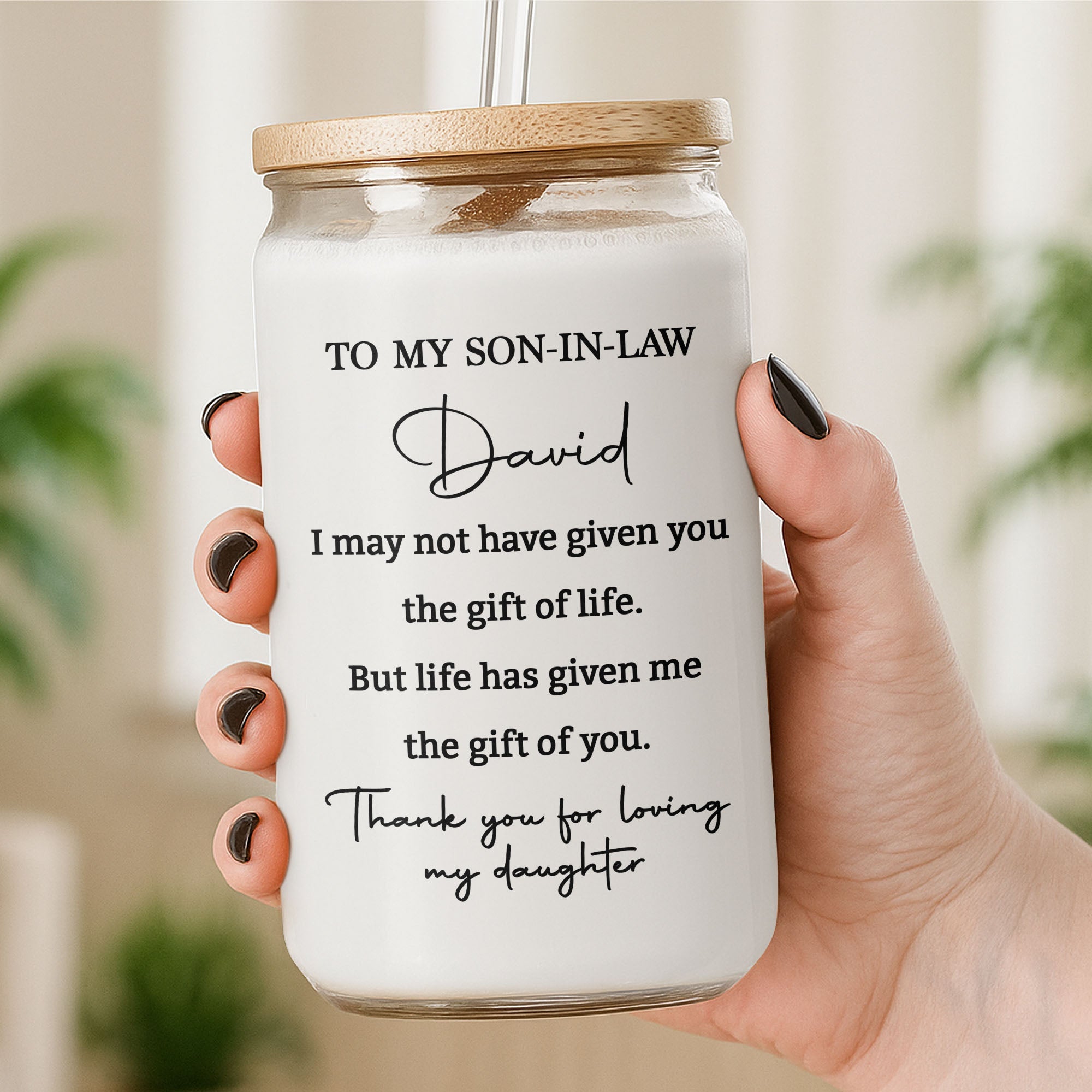 Personalized Clear Glass Can Custom Gift for Son-in-Law Clear Glass Can GradoCreations