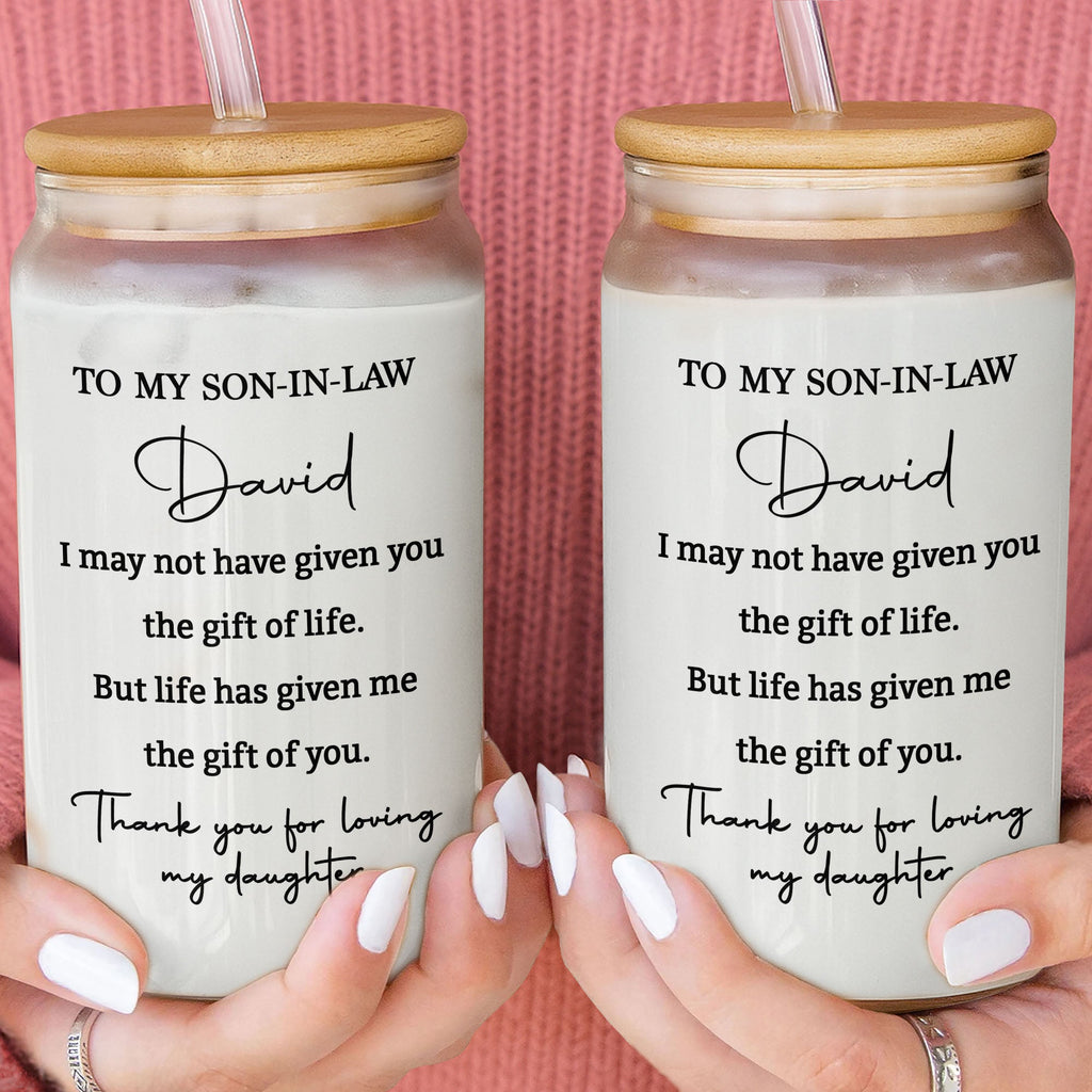 Personalized Clear Glass Can Custom Gift for Son-in-Law Clear Glass Can GradoCreations
