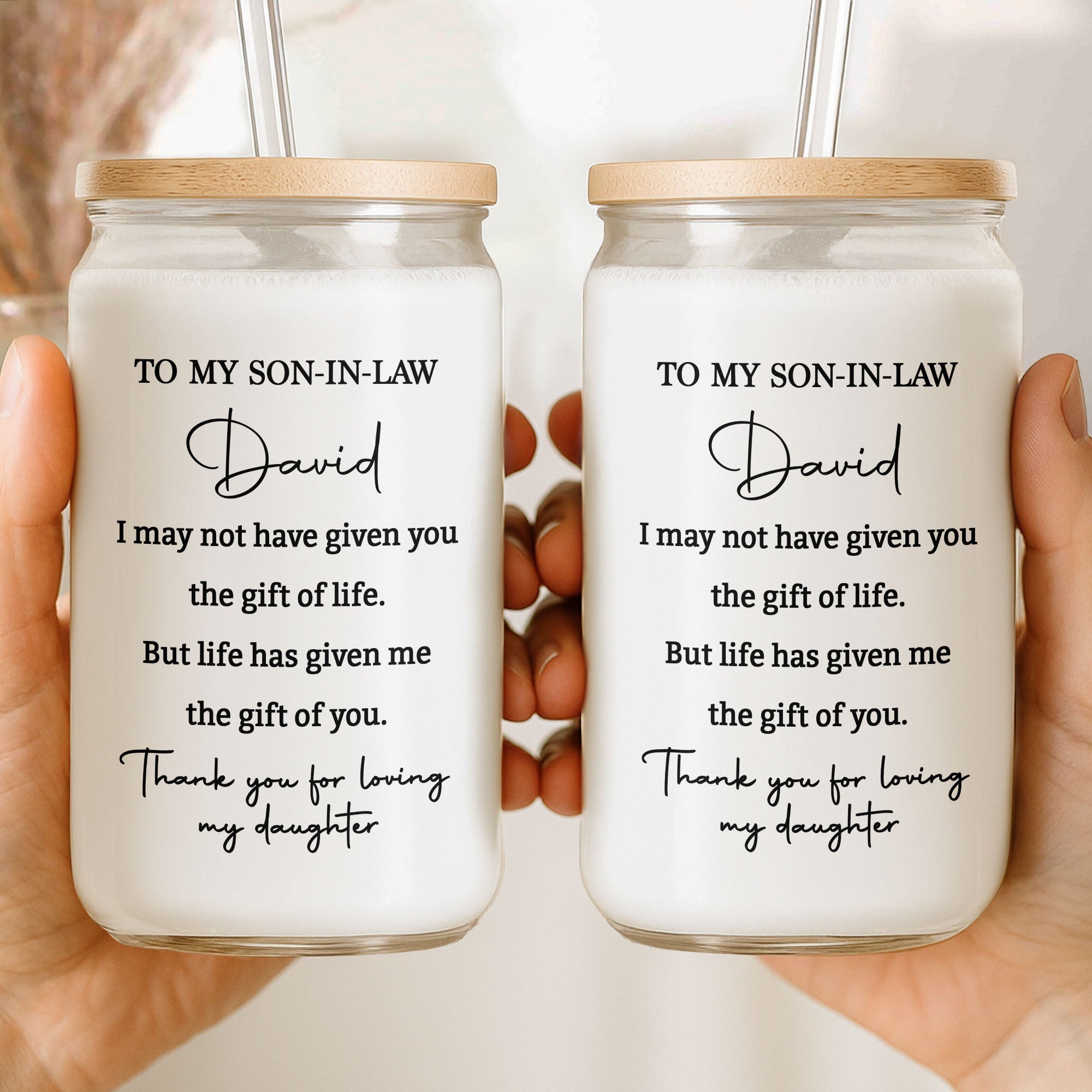 Personalized Clear Glass Can Custom Gift for Son-in-Law Clear Glass Can GradoCreations