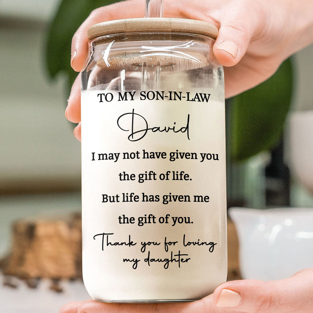 Personalized Clear Glass Can Custom Gift for Son-in-Law Clear Glass Can GradoCreations