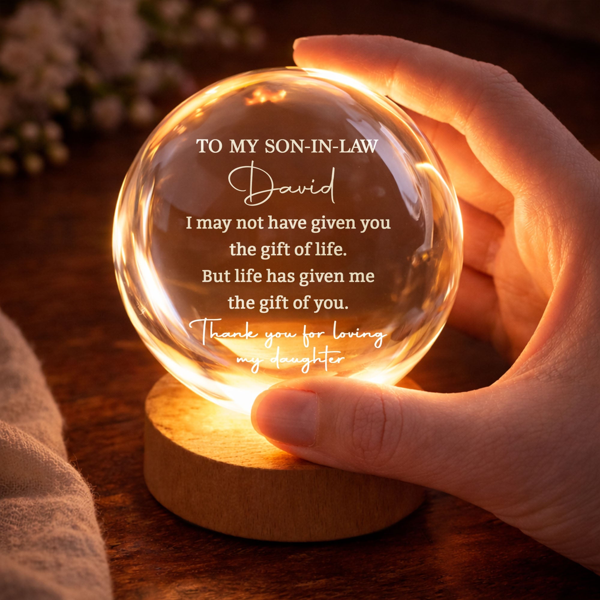 Personalized Crystal Globe Lamp Custom Gift for Son-in-Law Crystal Globe Lamp GradoCreations