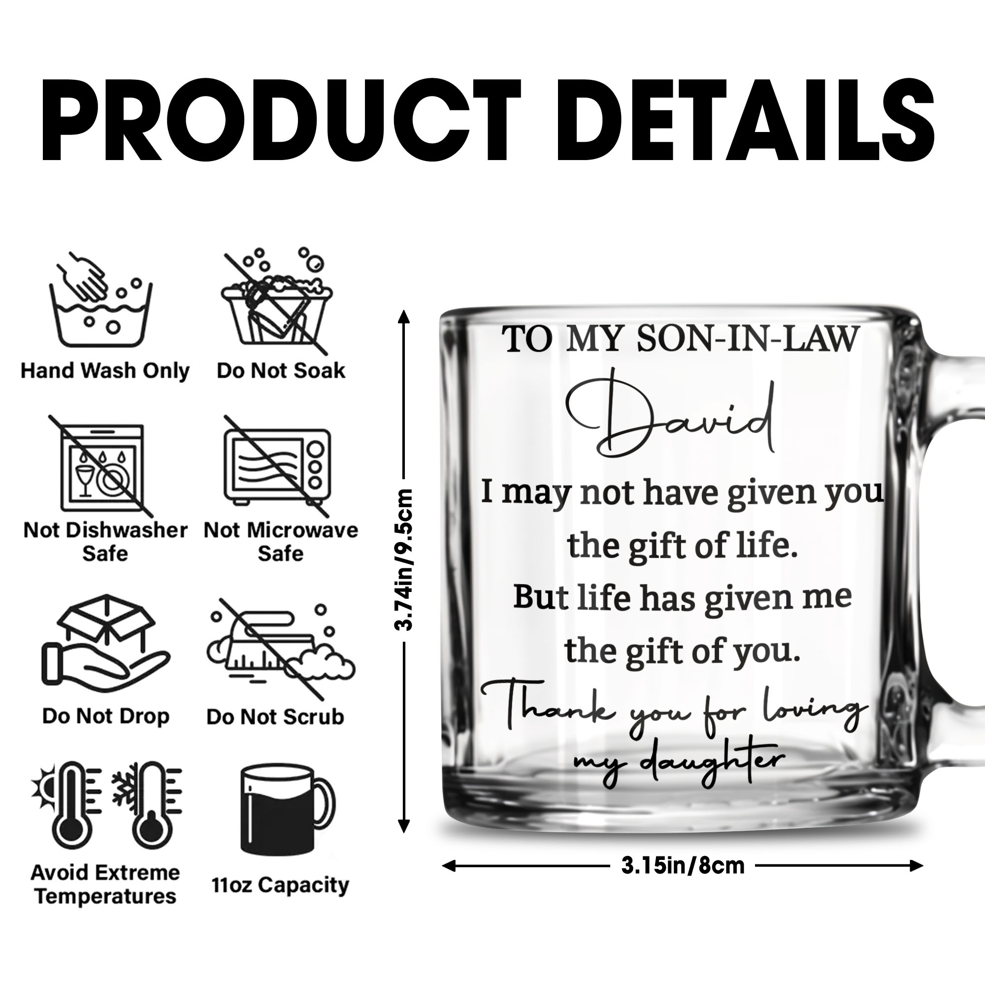 Personalized Glass Mug Custom Name Gift for Son-in-Law Glass Mug GradoCreations