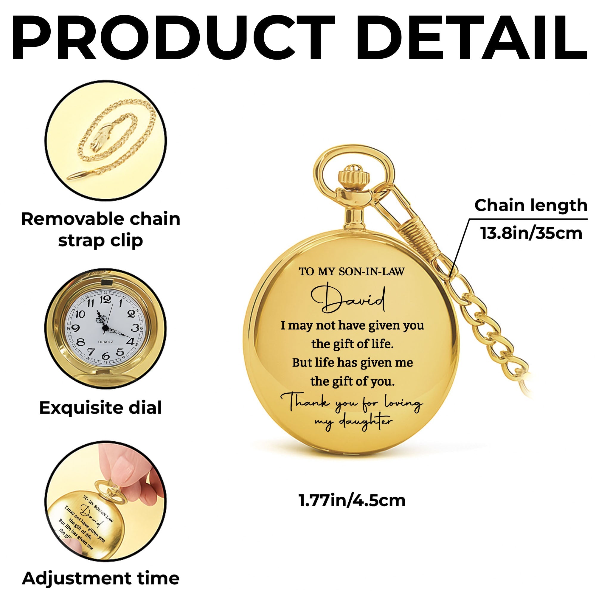 Personalized Custom Pocket Watch Gift for Son-in-Law Pocket Watch GradoCreations