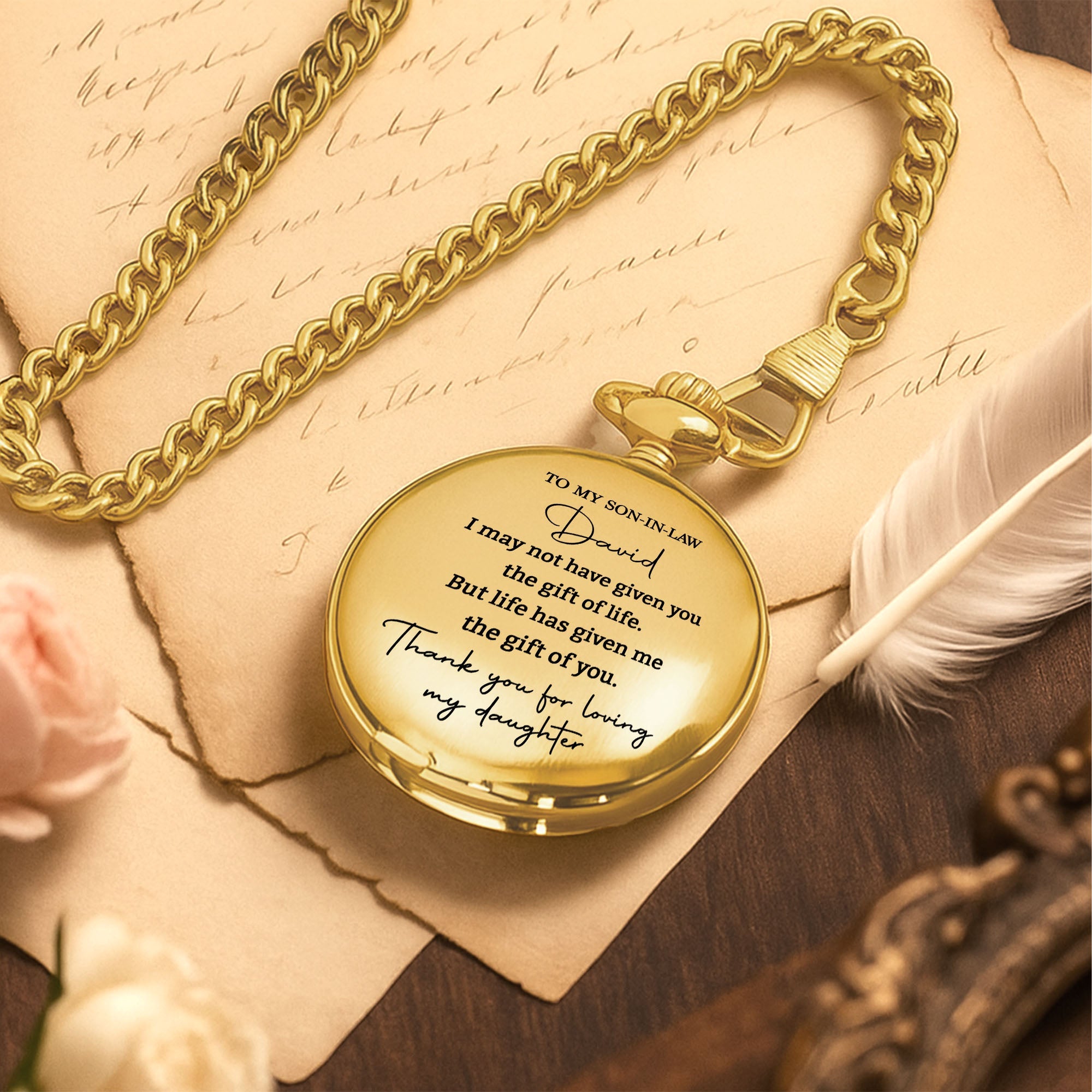 Personalized Custom Pocket Watch Gift for Son-in-Law Pocket Watch GradoCreations