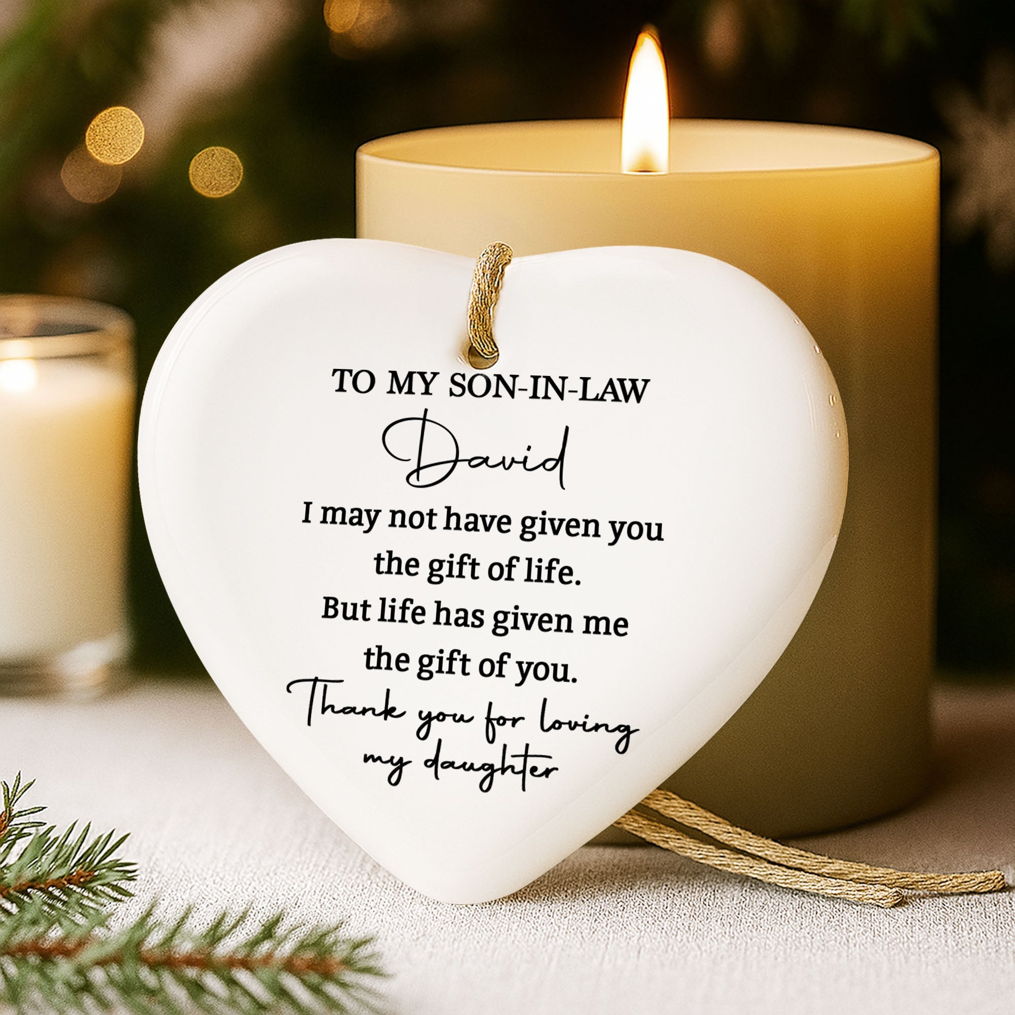 Personalized Heart-Shaped Ceramic Ornament Gift for Son-in-Law Ceramic Ornament GradoCreations