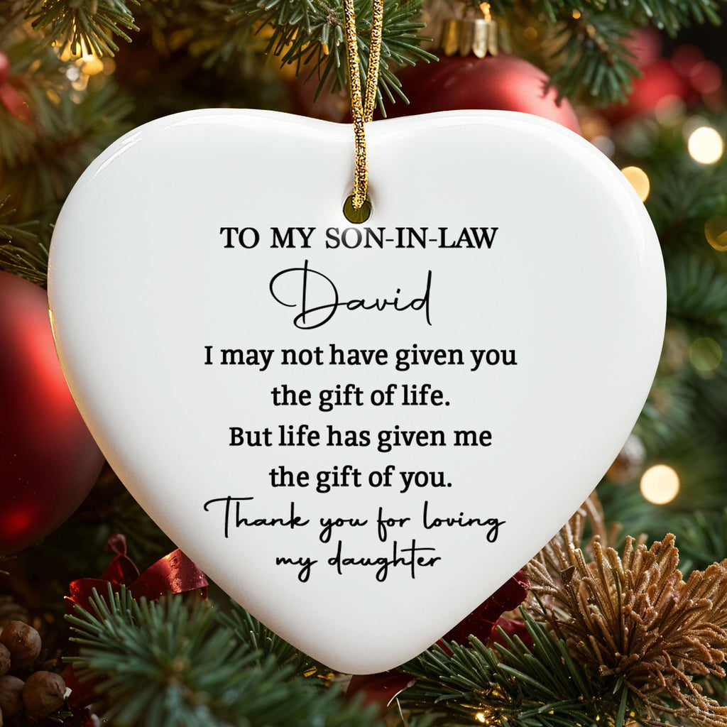 Personalized Heart-Shaped Ceramic Ornament Gift for Son-in-Law Ceramic Ornament GradoCreations