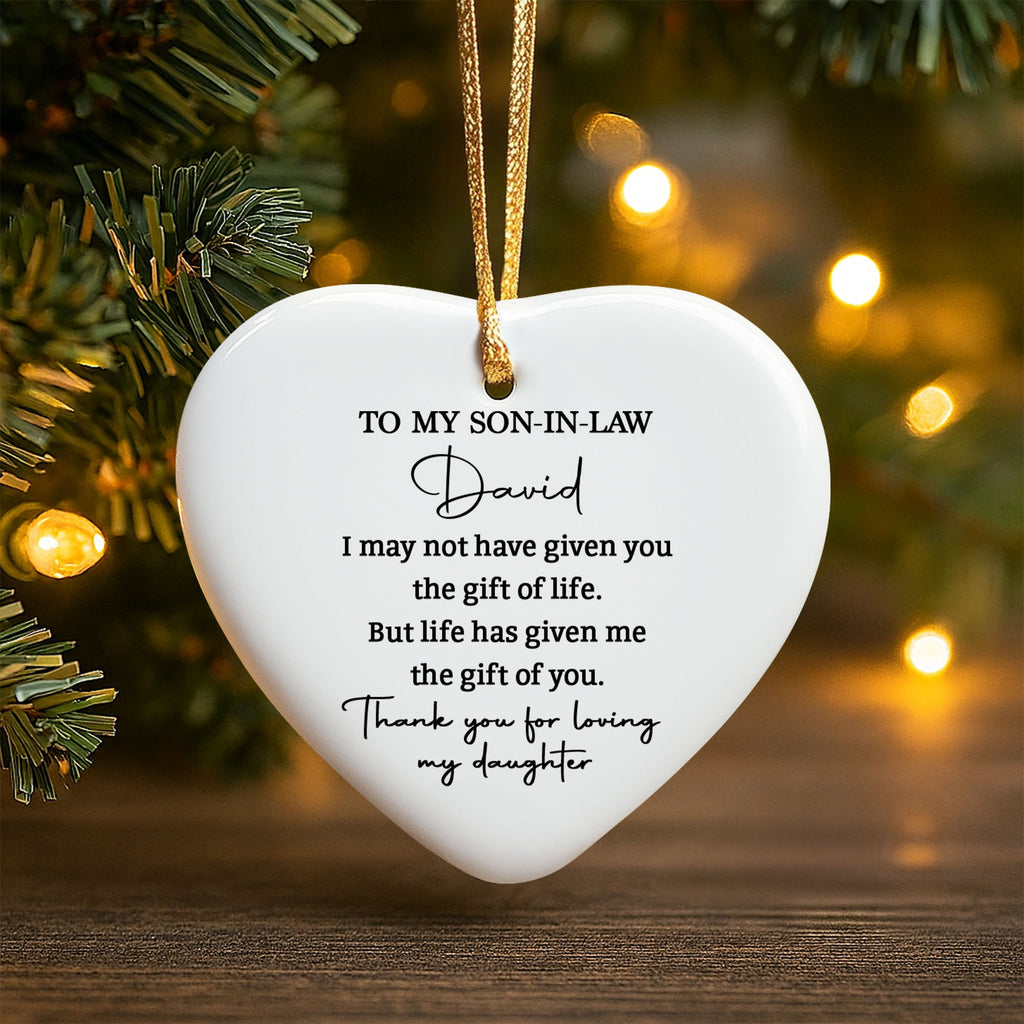 Personalized Heart-Shaped Ceramic Ornament Gift for Son-in-Law Ceramic Ornament GradoCreations
