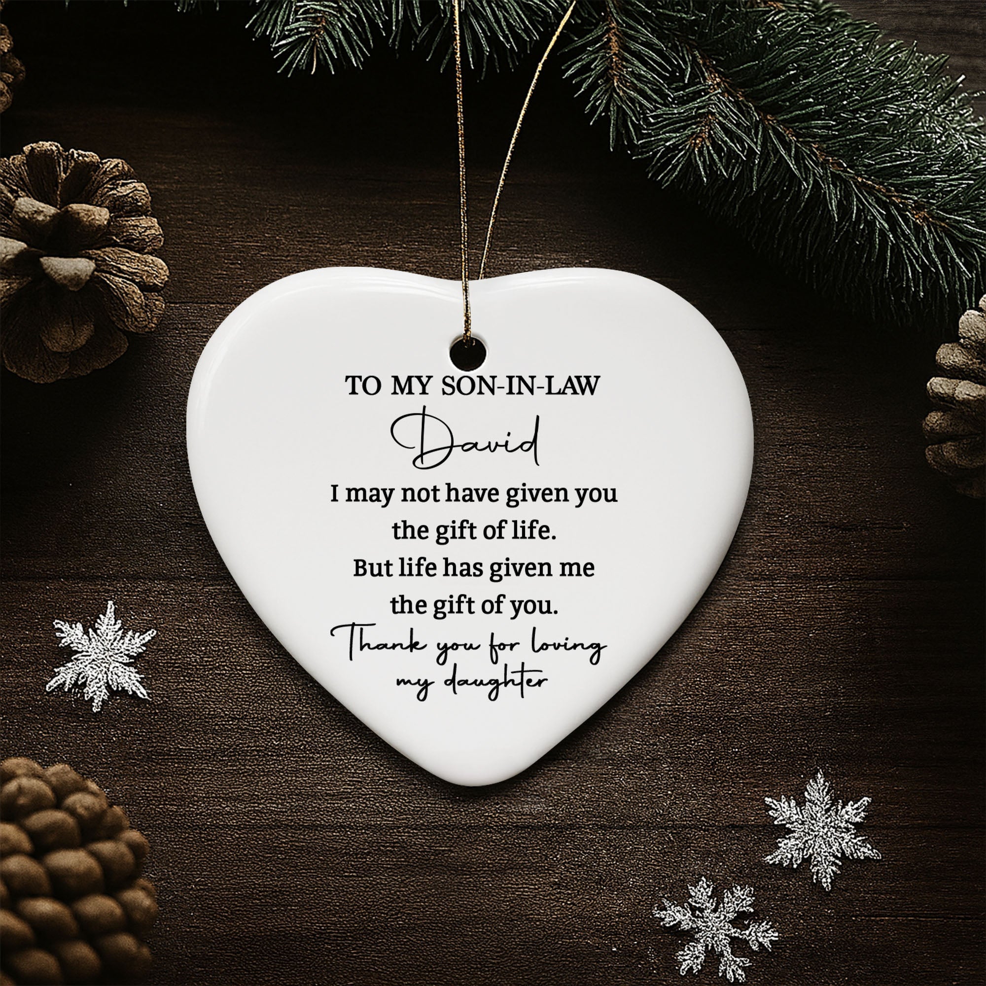 Personalized Heart-Shaped Ceramic Ornament Gift for Son-in-Law Ceramic Ornament GradoCreations