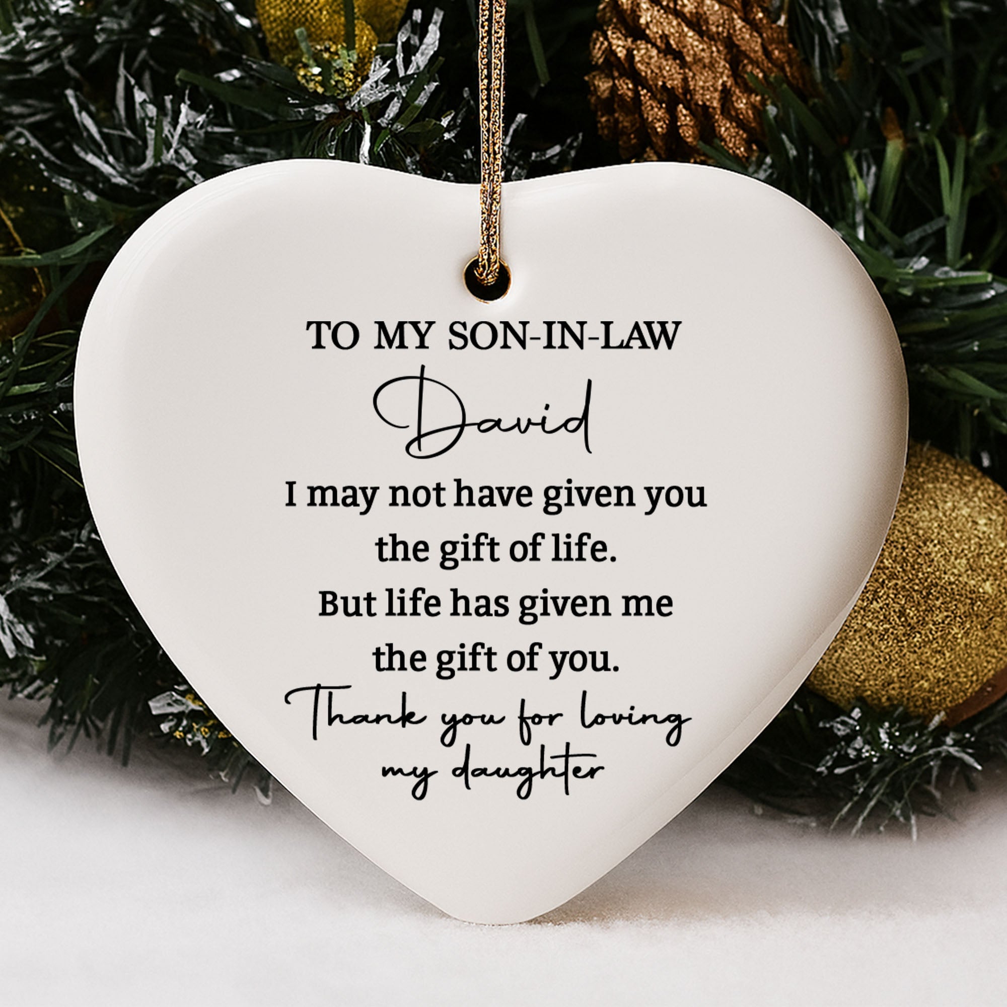 Personalized Heart-Shaped Ceramic Ornament Gift for Son-in-Law Ceramic Ornament GradoCreations