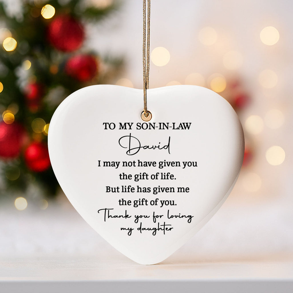 Personalized Heart-Shaped Ceramic Ornament Gift for Son-in-Law Ceramic Ornament GradoCreations
