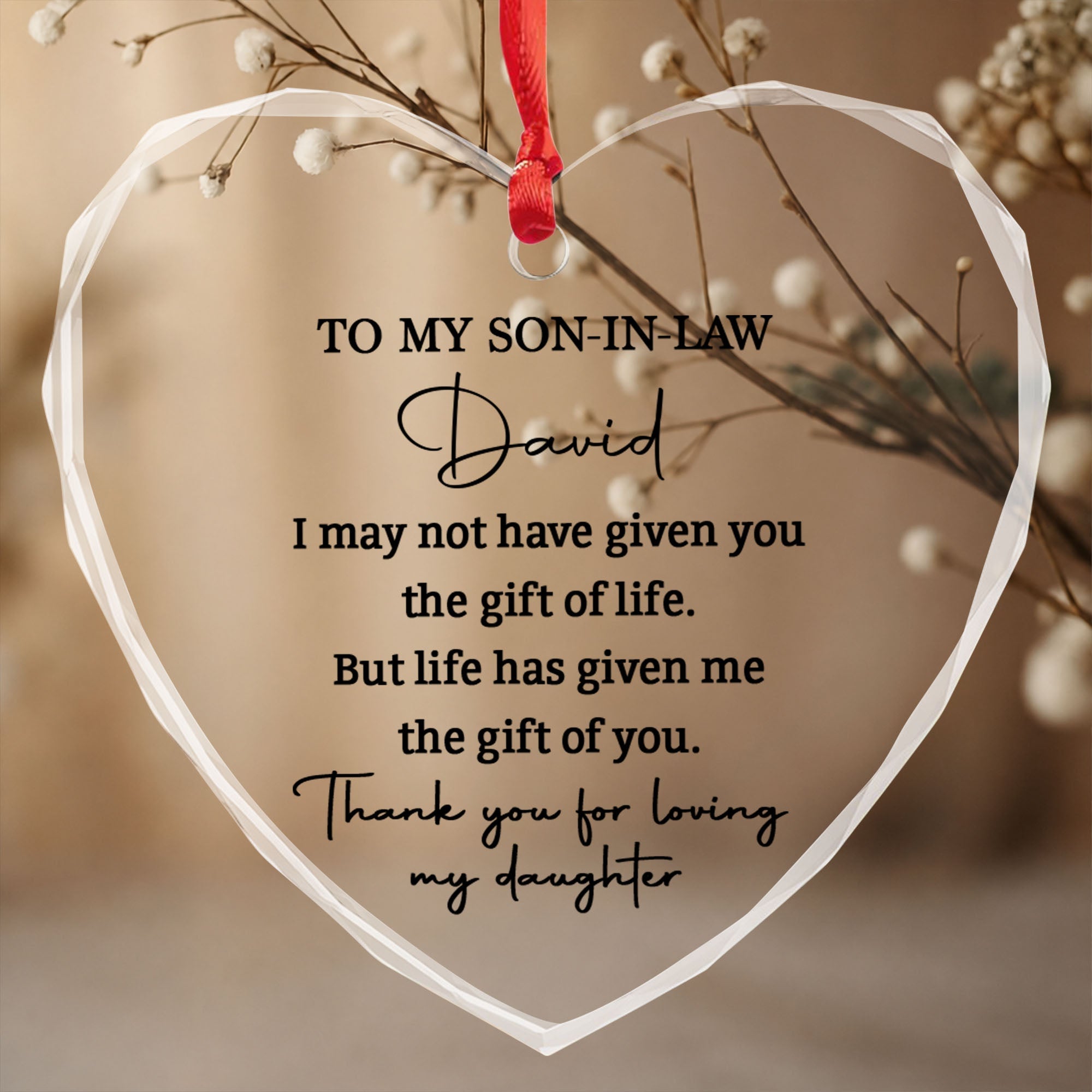 Personalized Heart Glass Ornament Custom Name Gift for Son-in-Law Heart Glass Ornament GradoCreations