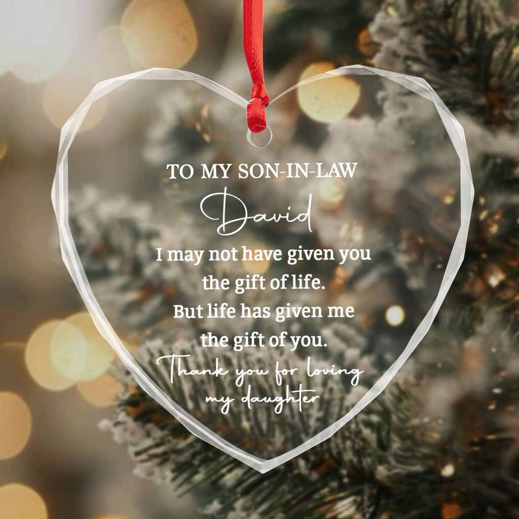 Personalized Heart Glass Ornament Custom Name Gift for Son-in-Law Heart Glass Ornament GradoCreations