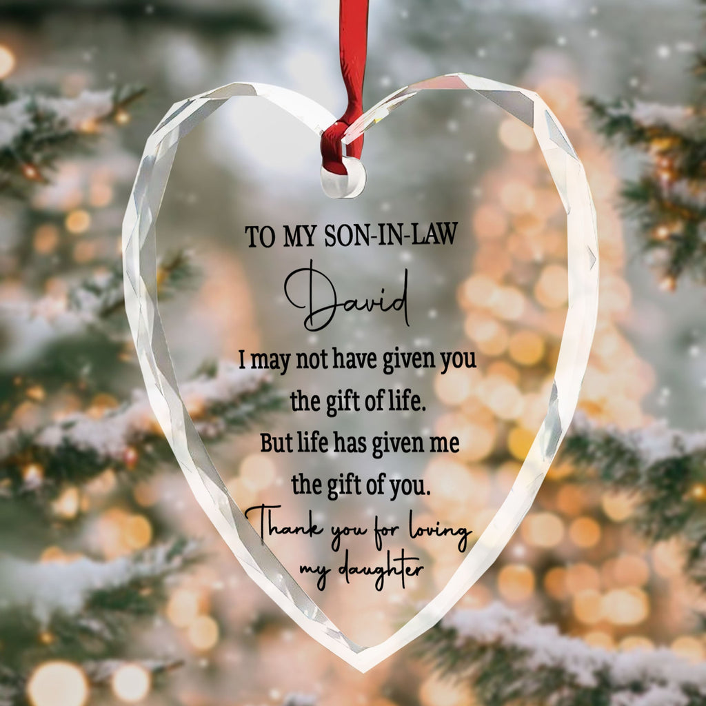 Personalized Heart Glass Ornament Custom Name Gift for Son-in-Law Heart Glass Ornament GradoCreations