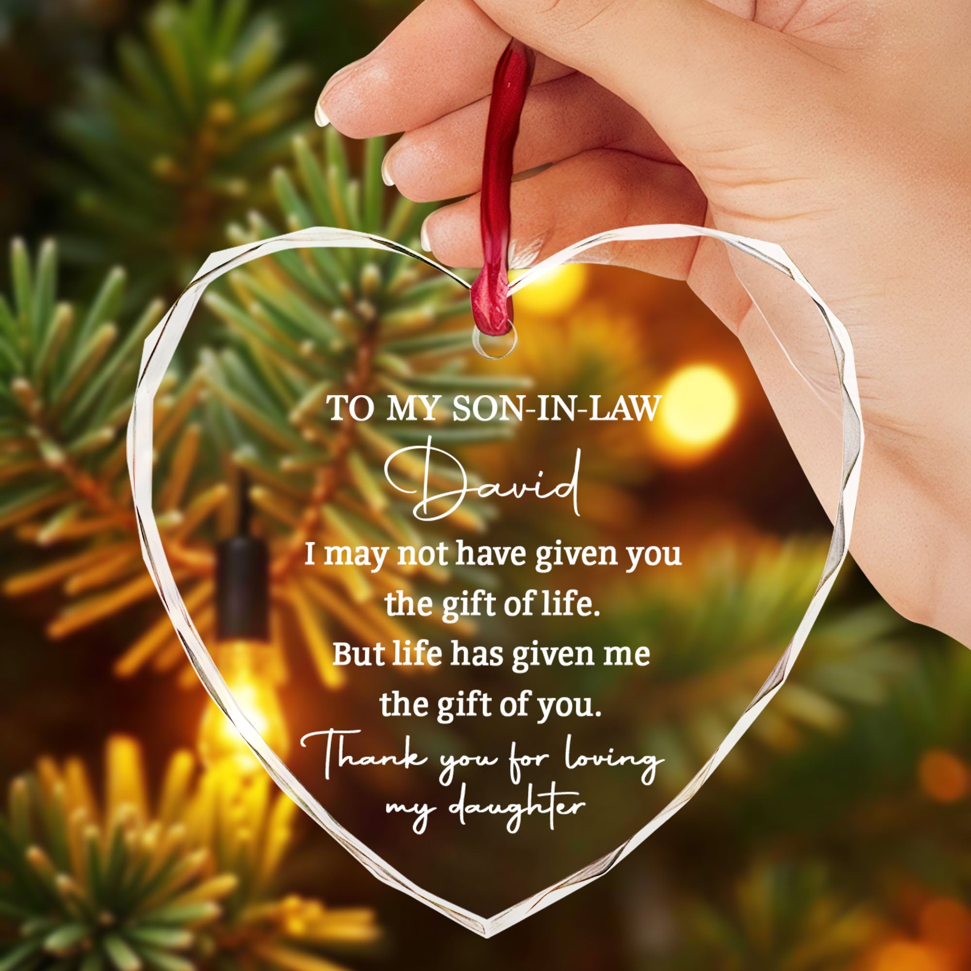 Personalized Heart Glass Ornament Custom Name Gift for Son-in-Law Heart Glass Ornament GradoCreations