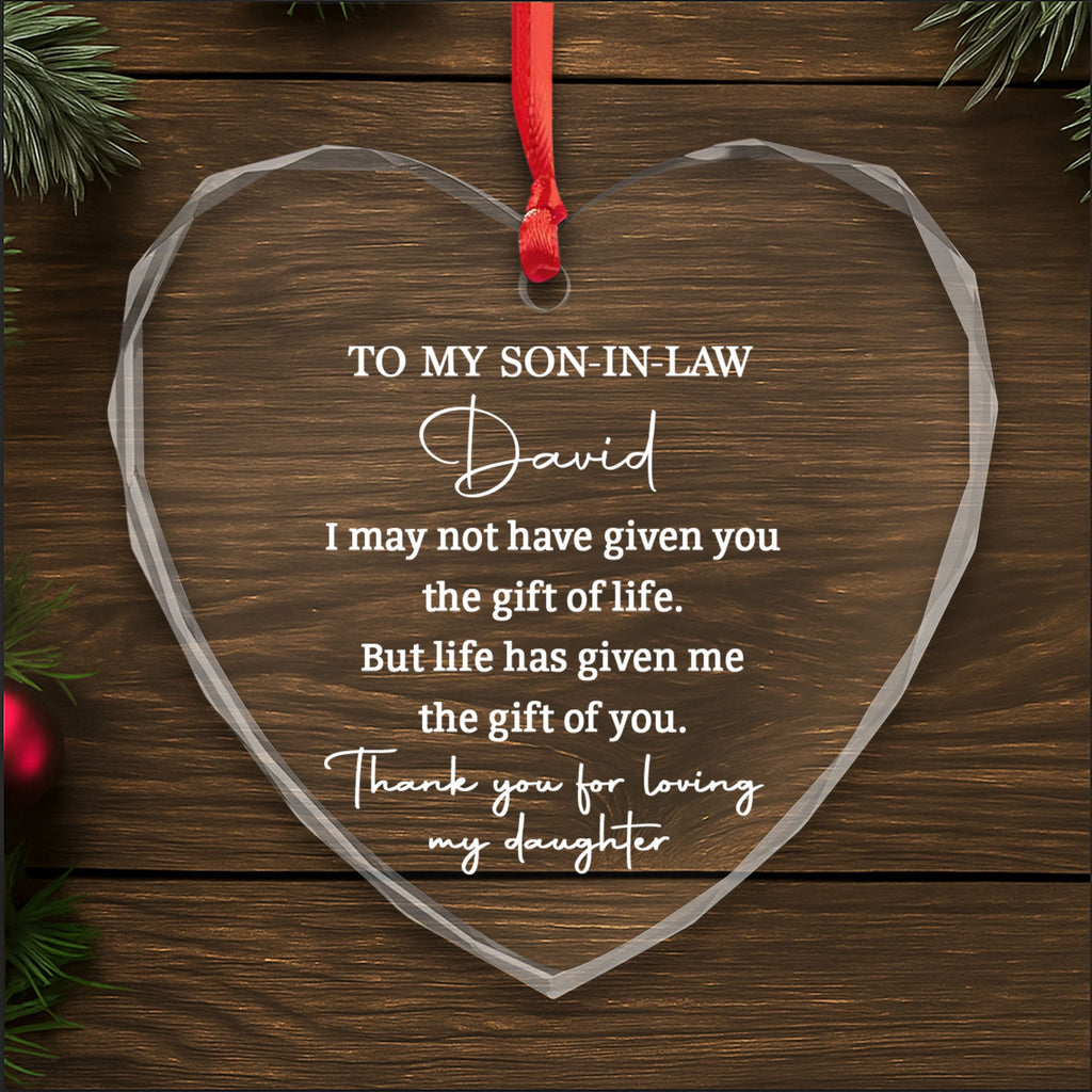 Personalized Heart Glass Ornament Custom Name Gift for Son-in-Law Heart Glass Ornament GradoCreations
