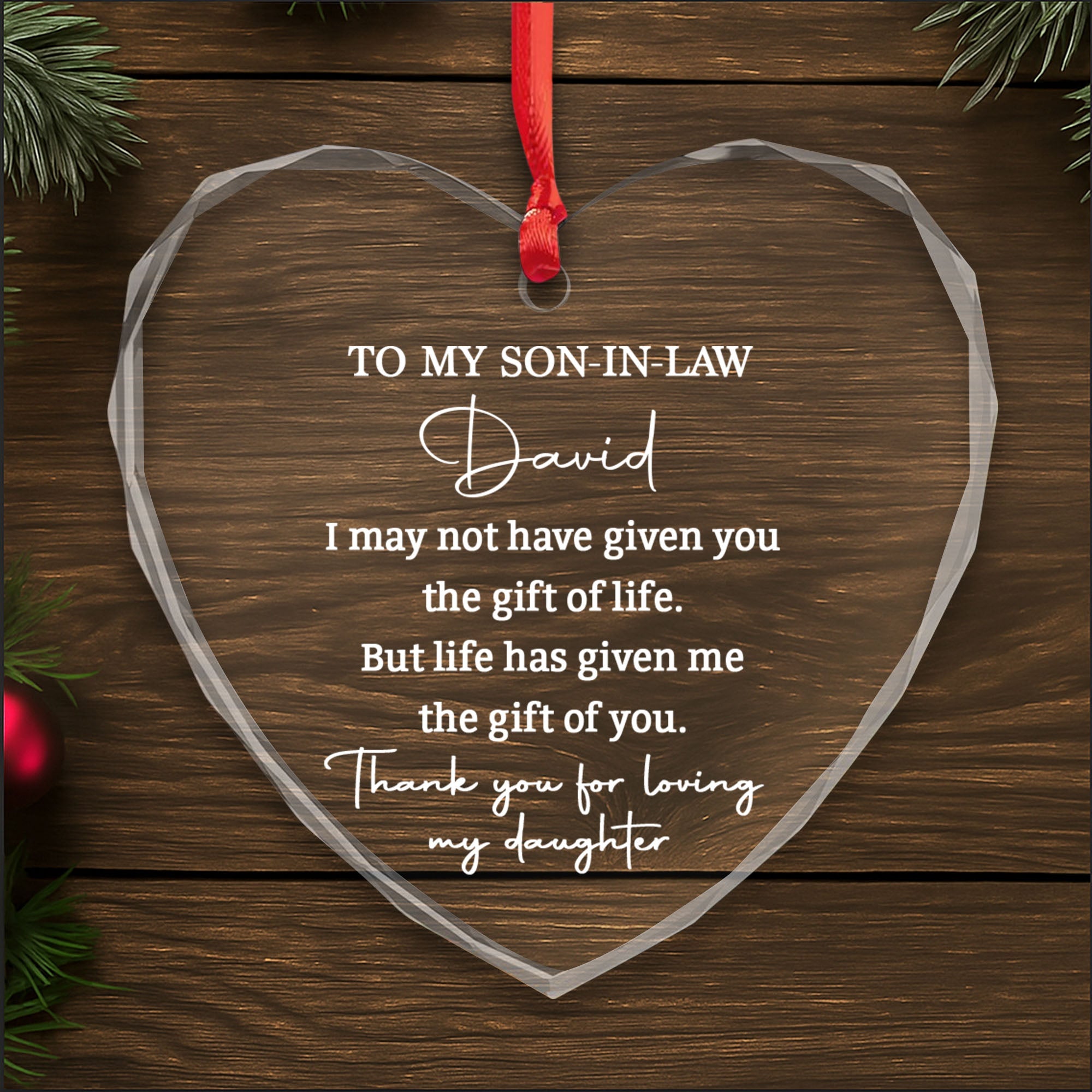 Personalized Heart Glass Ornament Custom Name Gift for Son-in-Law Heart Glass Ornament GradoCreations