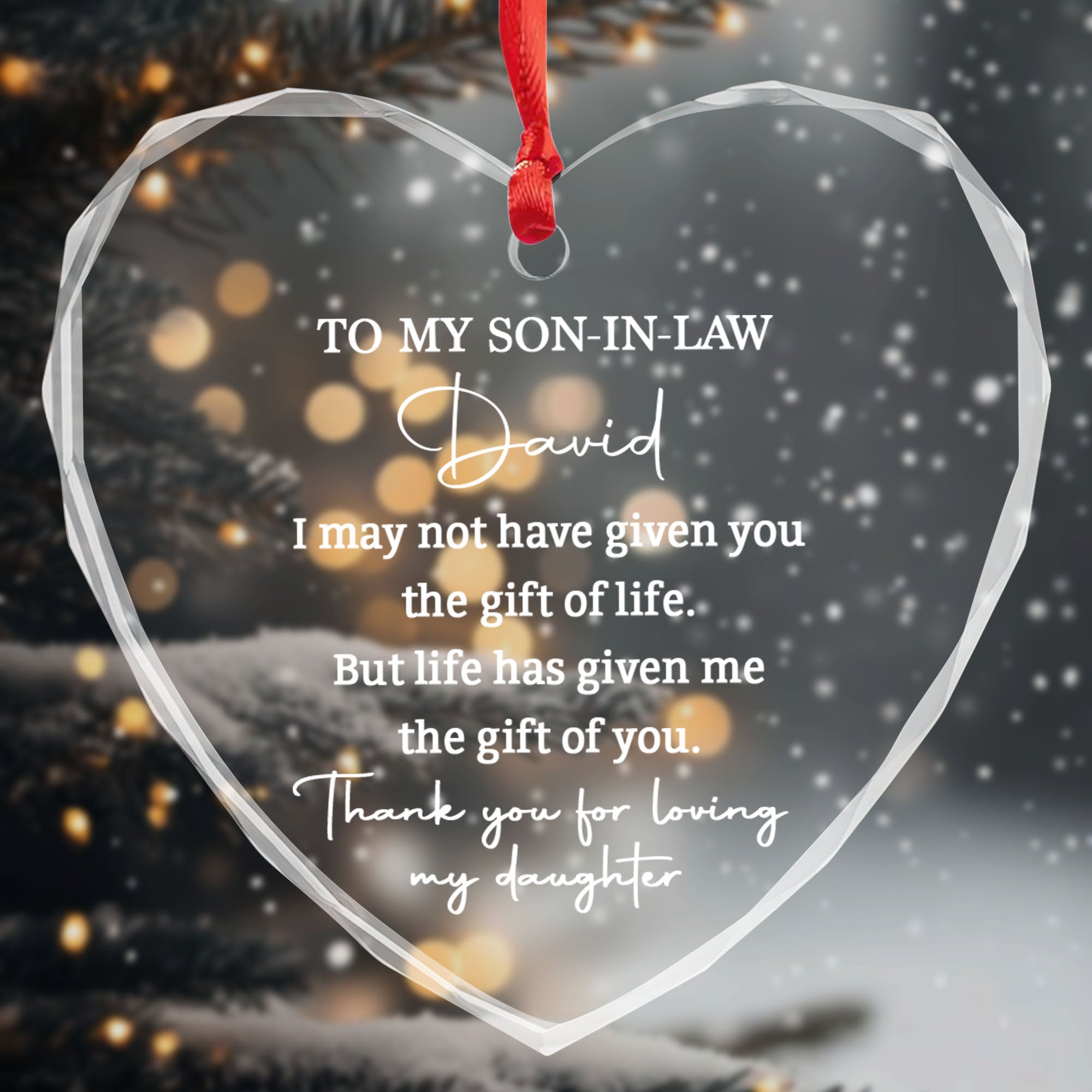 Personalized Heart Glass Ornament Custom Name Gift for Son-in-Law Heart Glass Ornament GradoCreations