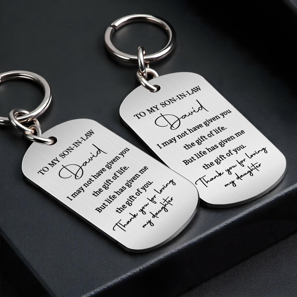 Personalized Stainless Steel Keychain Custom Engraved Gift for Son-in-Law Stainless Steel Keychain GradoCreations