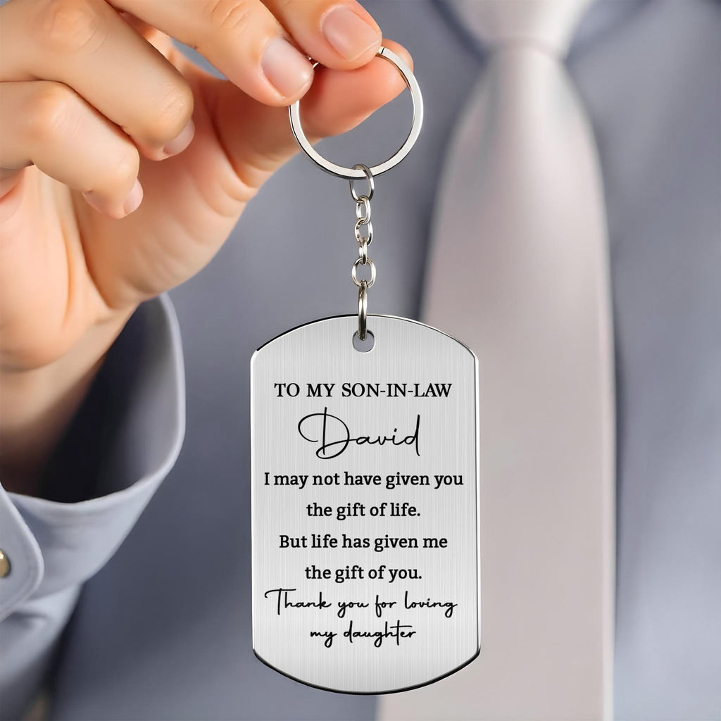Personalized Stainless Steel Keychain Custom Engraved Gift for Son-in-Law Stainless Steel Keychain GradoCreations
