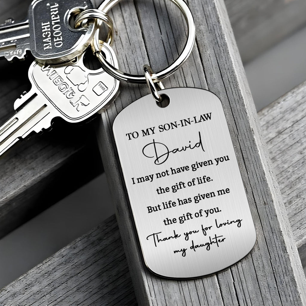 Personalized Stainless Steel Keychain Custom Engraved Gift for Son-in-Law Stainless Steel Keychain GradoCreations