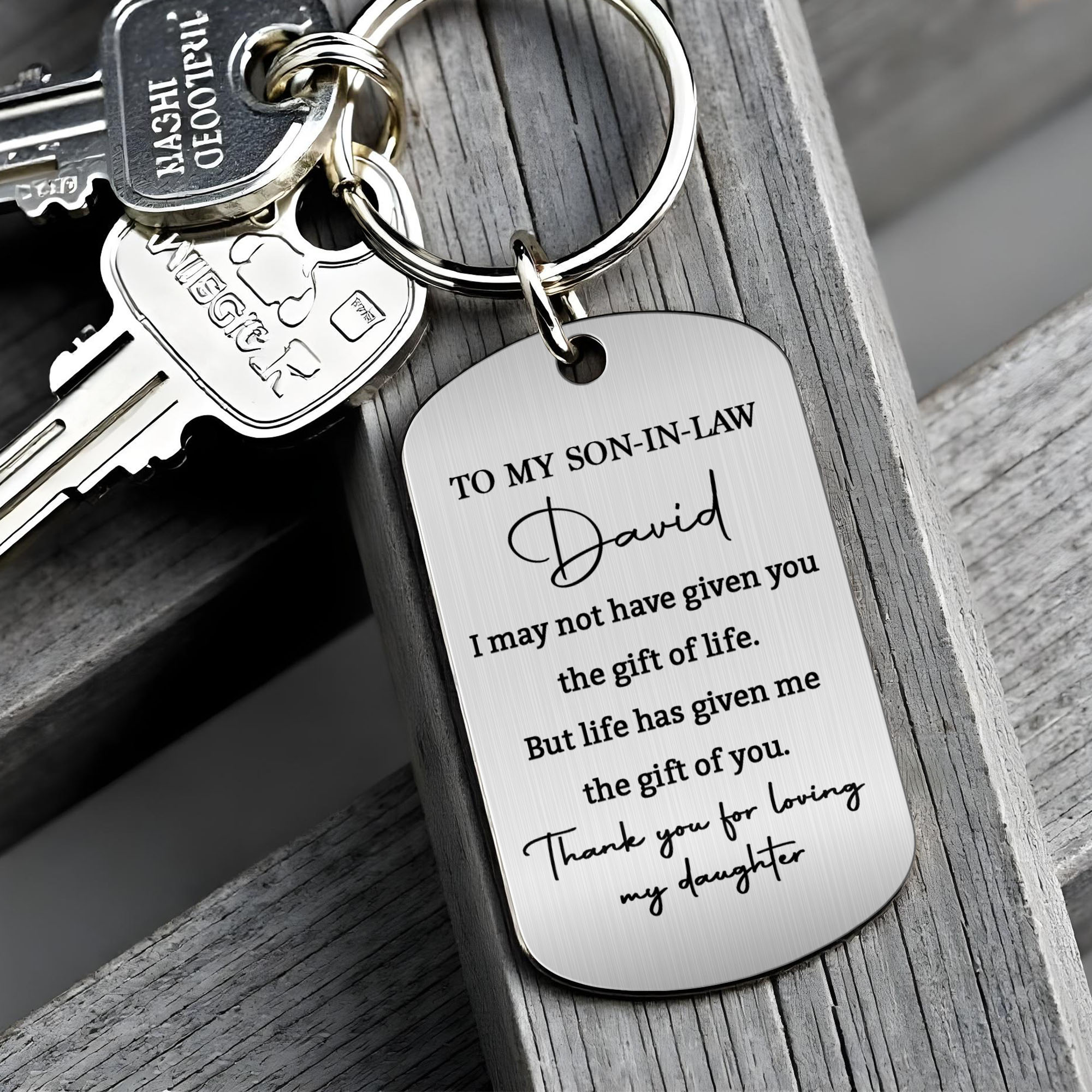 Personalized Stainless Steel Keychain Custom Engraved Gift for Son-in-Law Stainless Steel Keychain GradoCreations