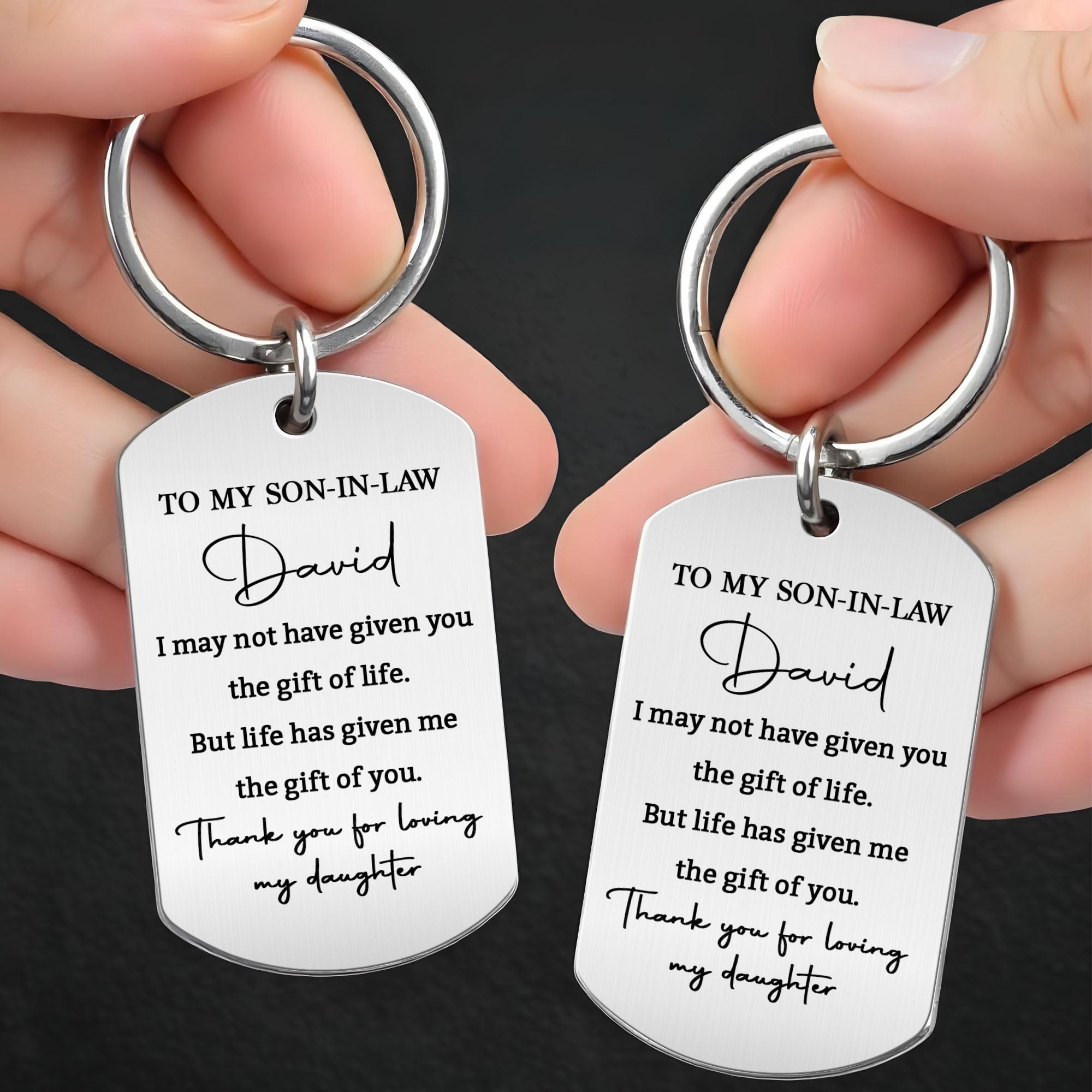 Personalized Stainless Steel Keychain Custom Engraved Gift for Son-in-Law Stainless Steel Keychain GradoCreations