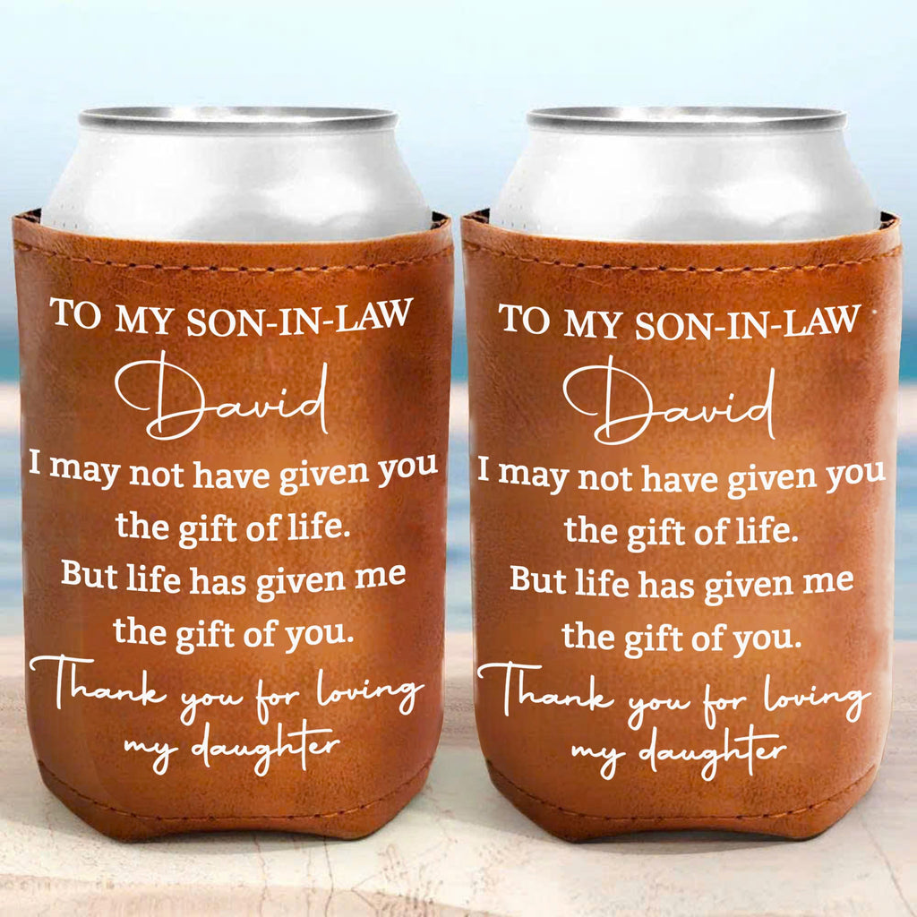 Personalized Leather Can Cooler Custom Gift for Son-in-Law Leather Can Cooler GradoCreations