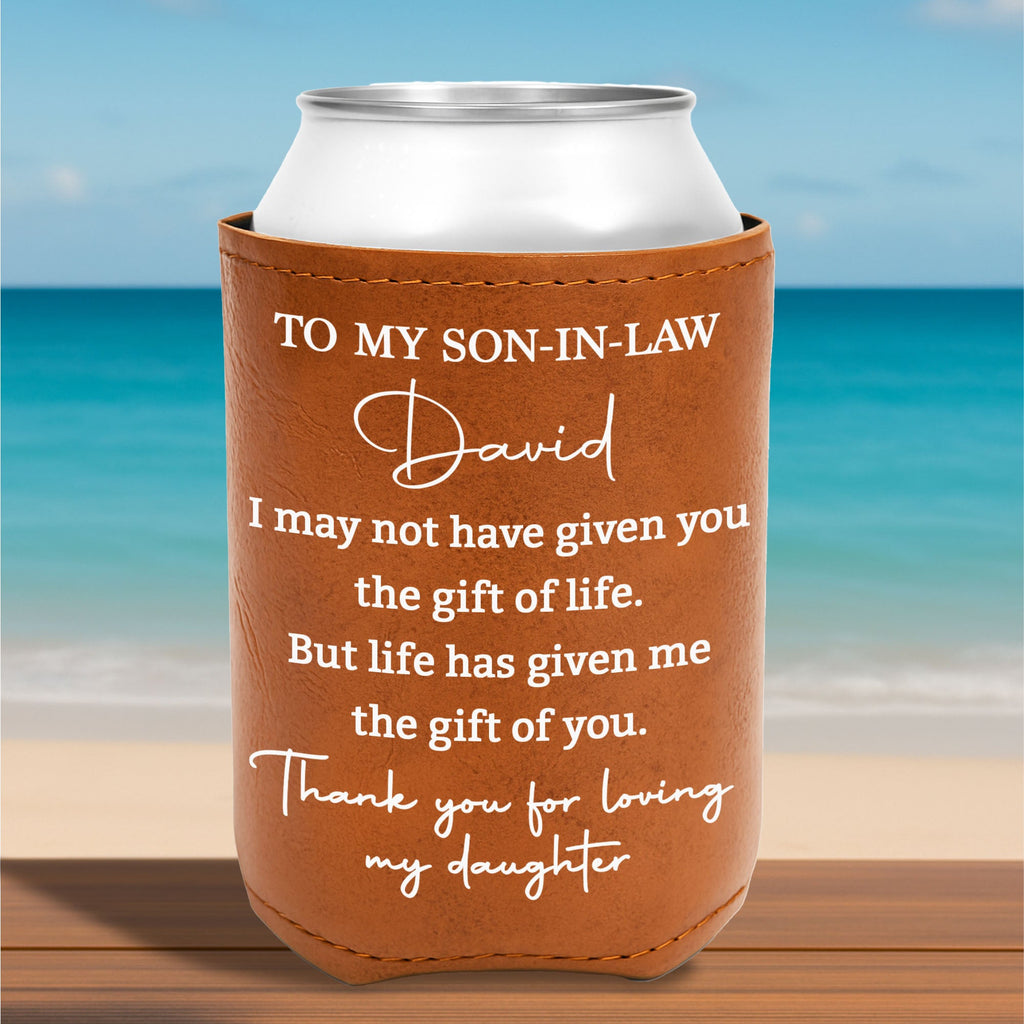 Personalized Leather Can Cooler Custom Gift for Son-in-Law Leather Can Cooler GradoCreations