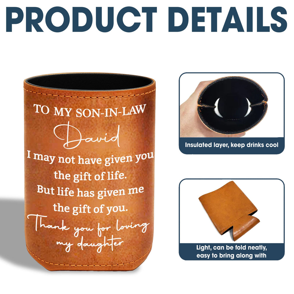 Personalized Leather Can Cooler Custom Gift for Son-in-Law Leather Can Cooler GradoCreations