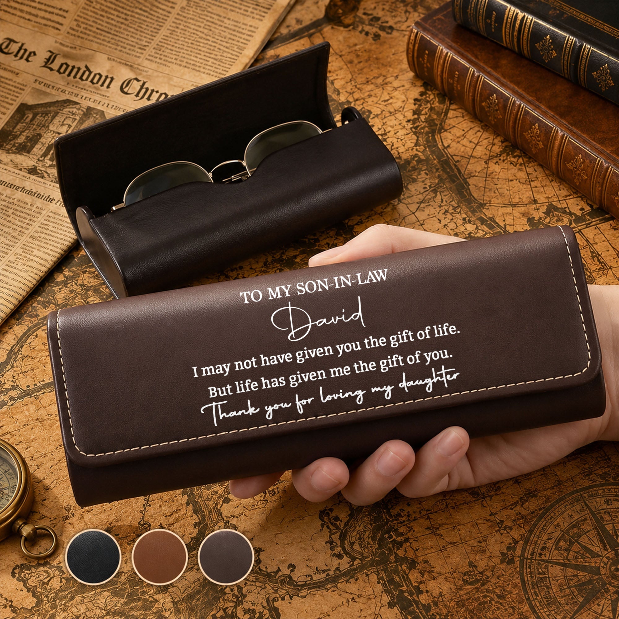 Personalized Leather Eyeglass Case Custom Name Gift for Son-in-Law Leather Eyeglass Case GradoCreations