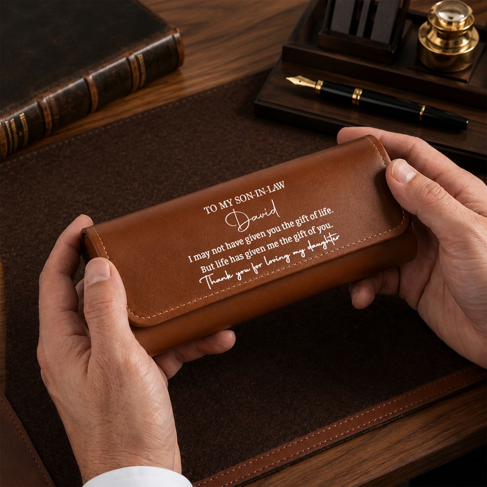 Personalized Leather Eyeglass Case Custom Name Gift for Son-in-Law Leather Eyeglass Case GradoCreations