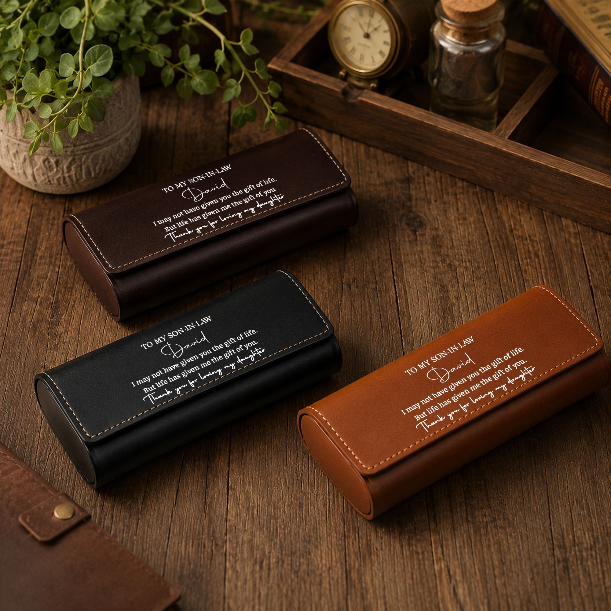 Personalized Leather Eyeglass Case Custom Name Gift for Son-in-Law Leather Eyeglass Case GradoCreations
