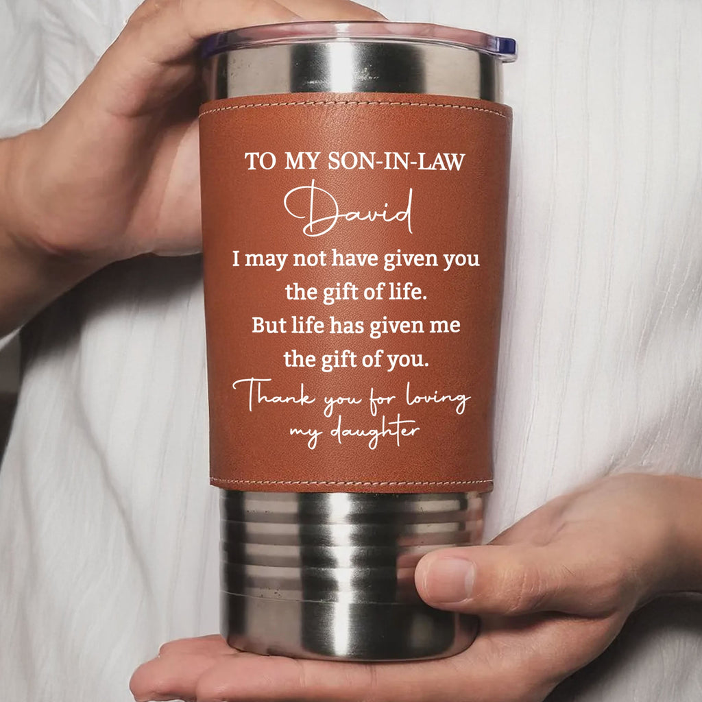 Personalized Leather Tumbler Custom Gift for Son-In-Law Leather Tumbler GradoCreations