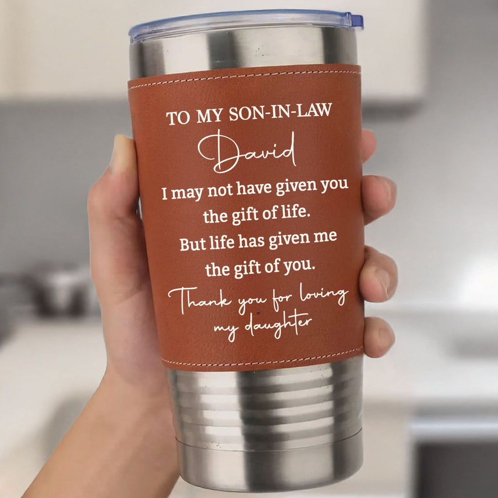 Personalized Leather Tumbler Custom Gift for Son-In-Law Leather Tumbler GradoCreations