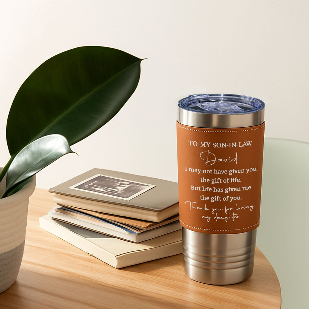 Personalized Leather Tumbler Custom Gift for Son-In-Law Leather Tumbler GradoCreations