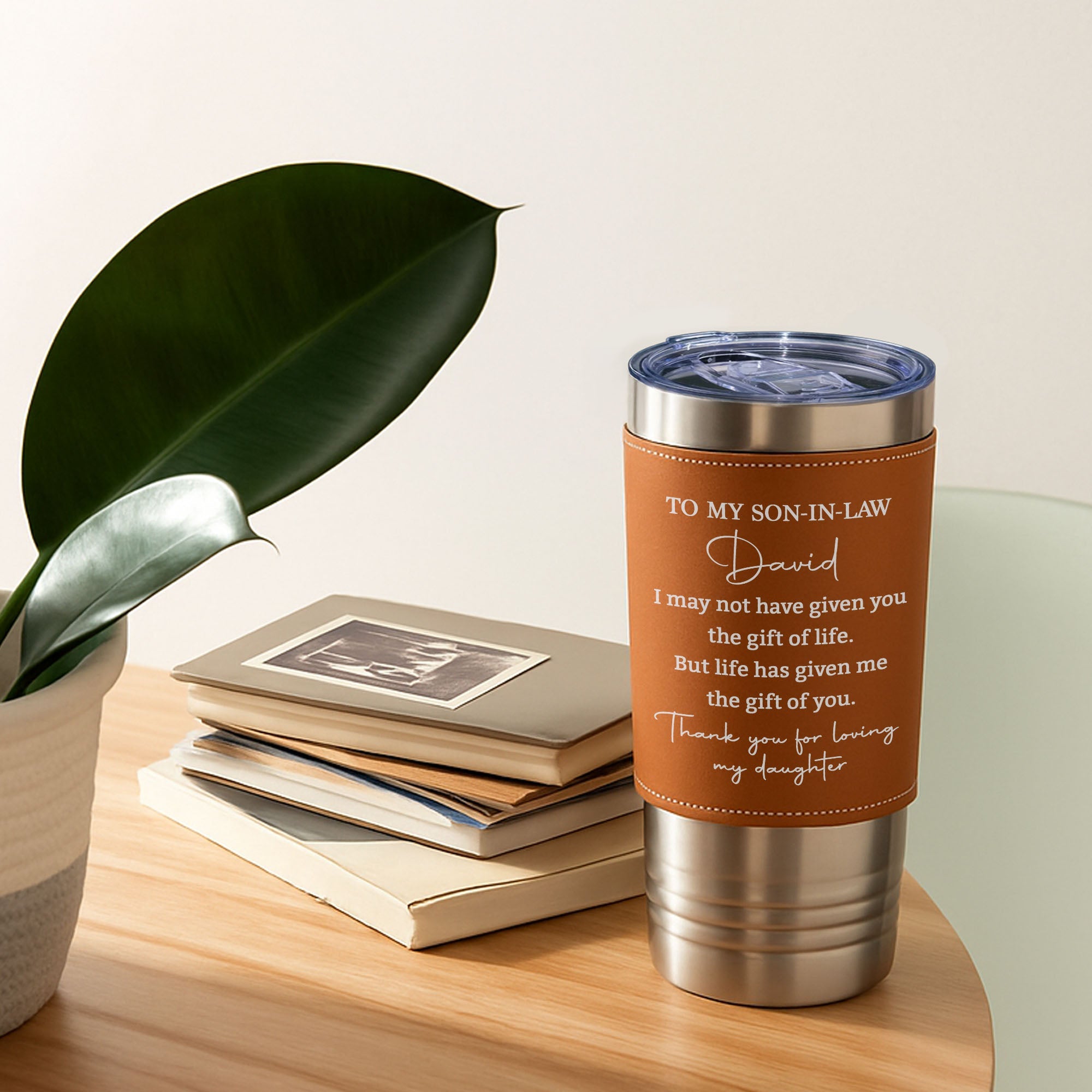 Personalized Leather Tumbler Custom Gift for Son-In-Law Leather Tumbler GradoCreations