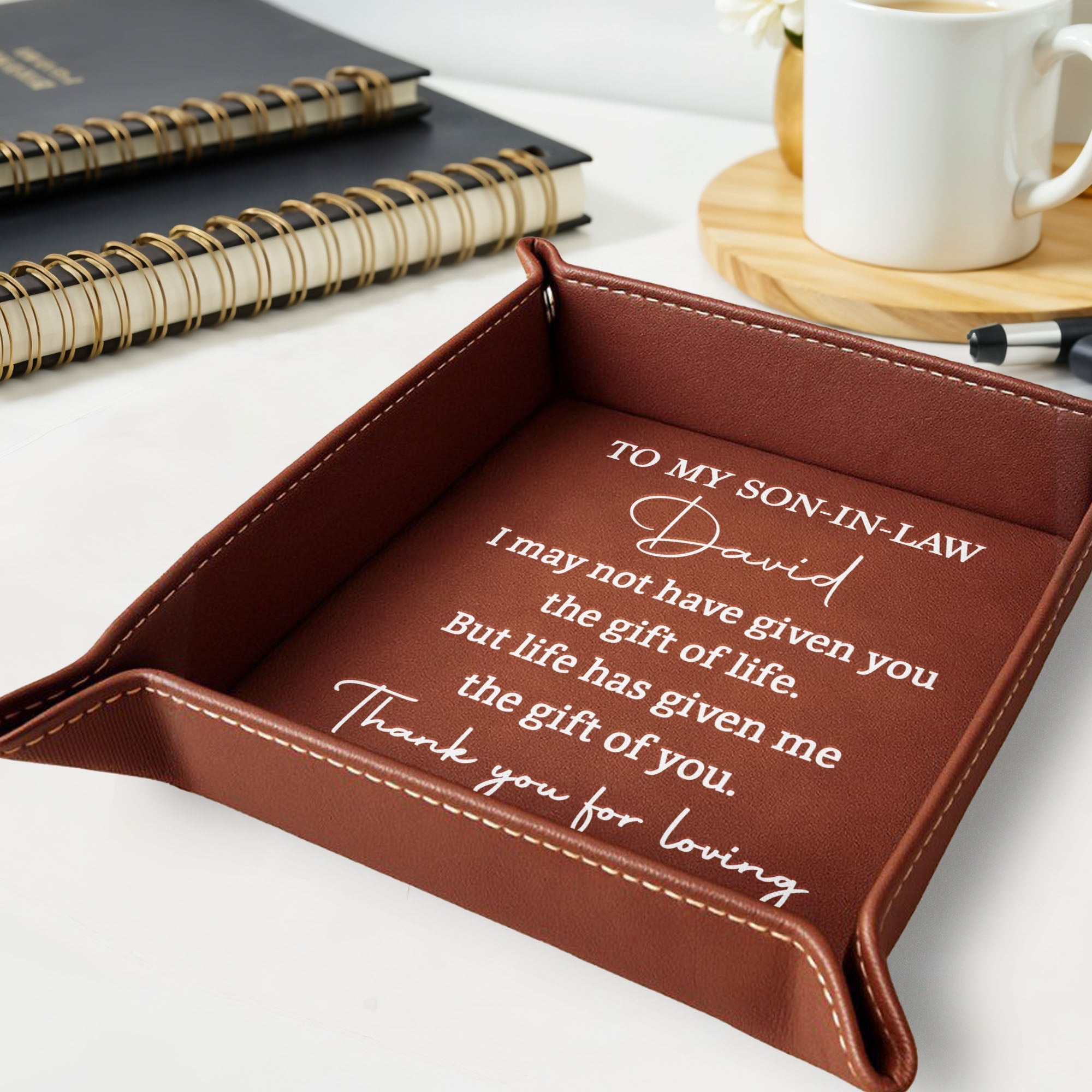 Personalized Leather Valet Tray Custom Name Gift for Son-in-Law Valet Tray GradoCreations