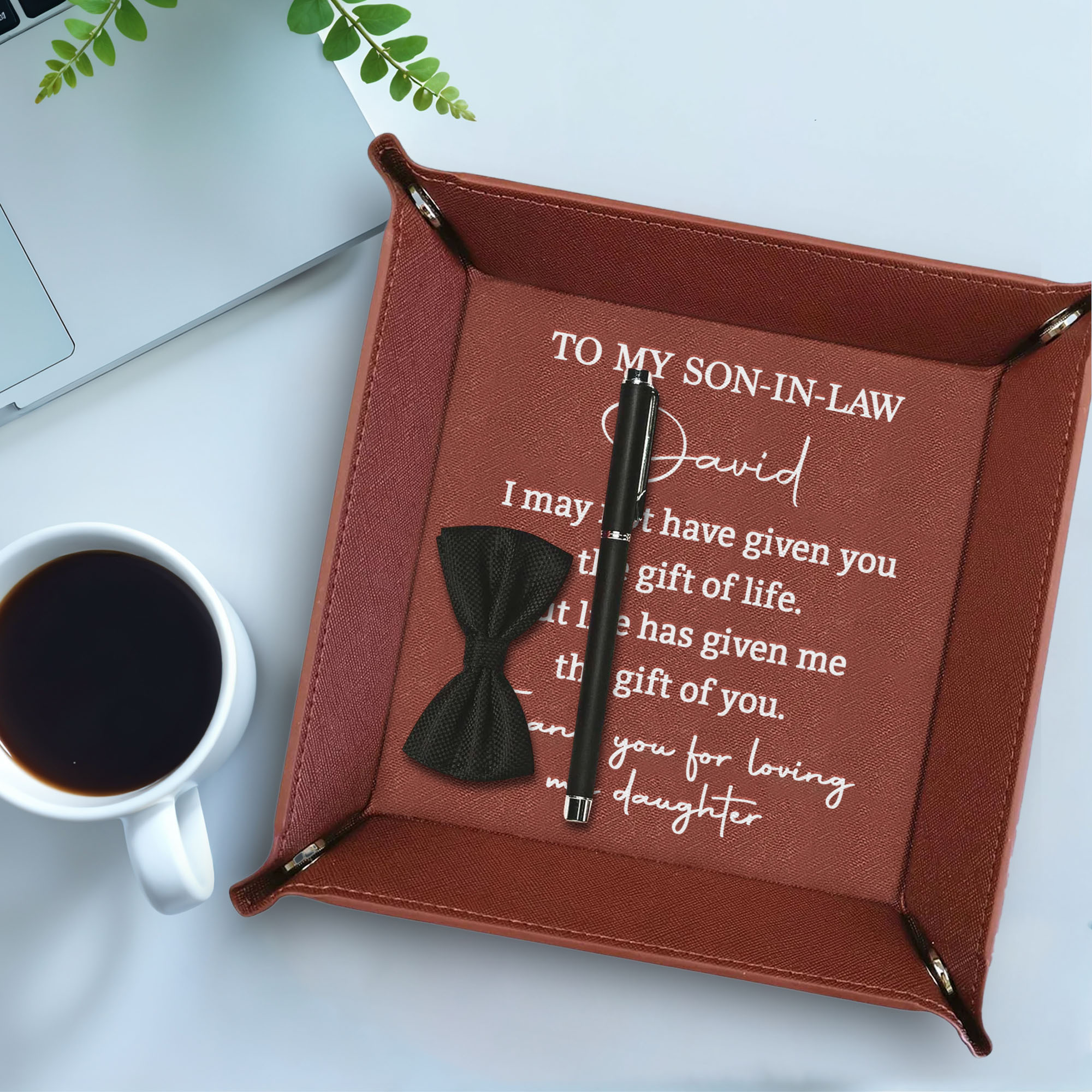 Personalized Leather Valet Tray Custom Name Gift for Son-in-Law Valet Tray GradoCreations
