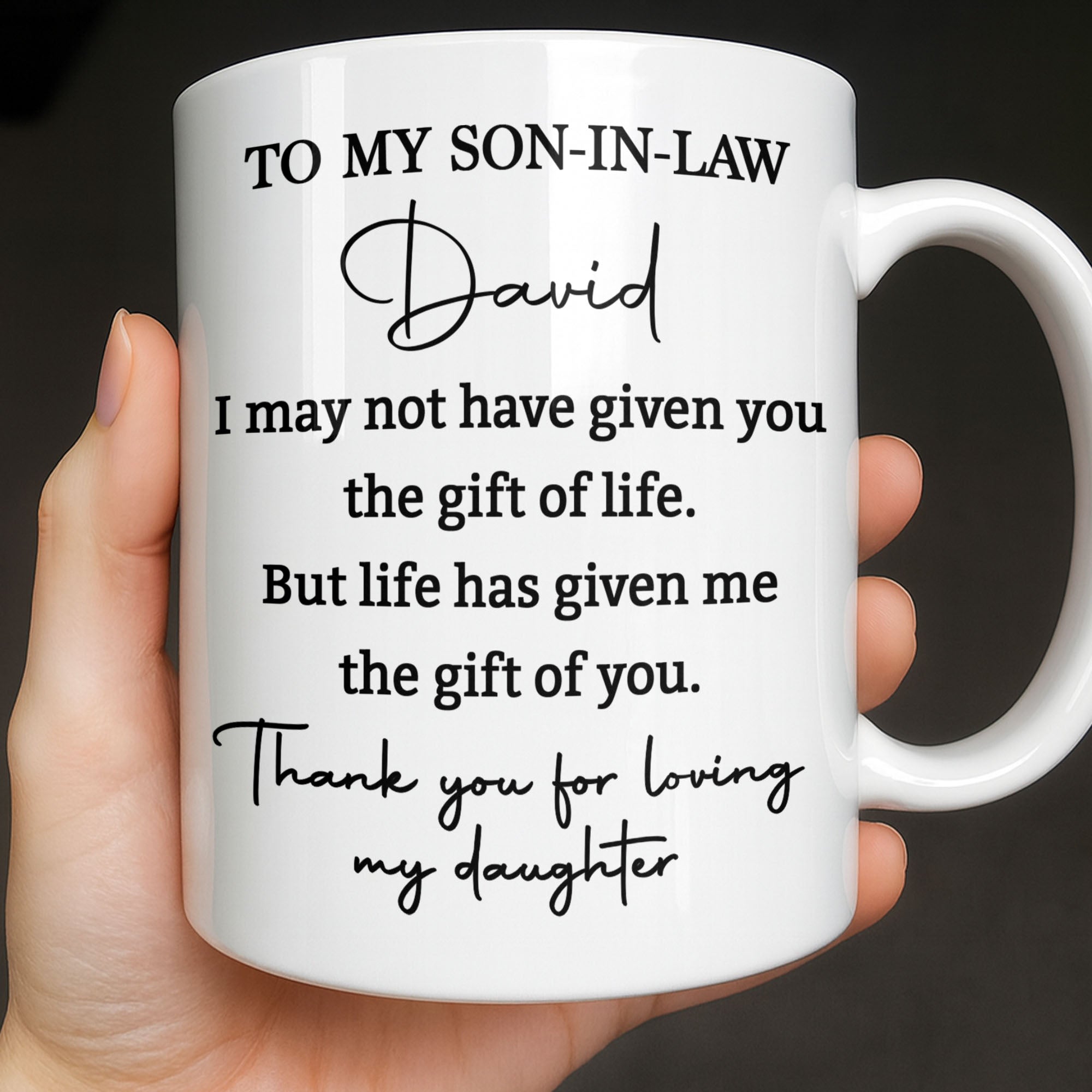 Personalized Coffee Mug Gift for Son-in-Law Life Quote Edge-to-edge Mug GradoCreations