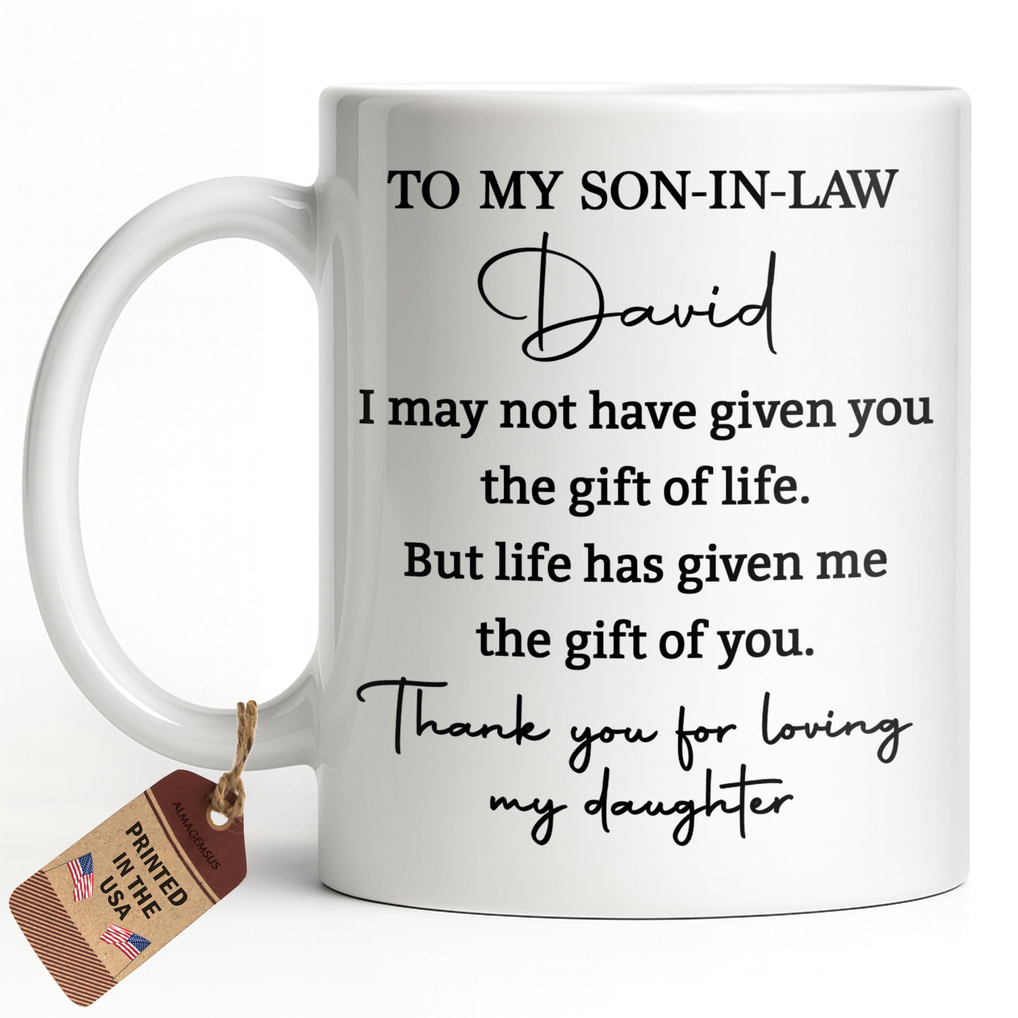 Personalized Coffee Mug Gift for Son-in-Law Life Quote Edge-to-edge Mug GradoCreations