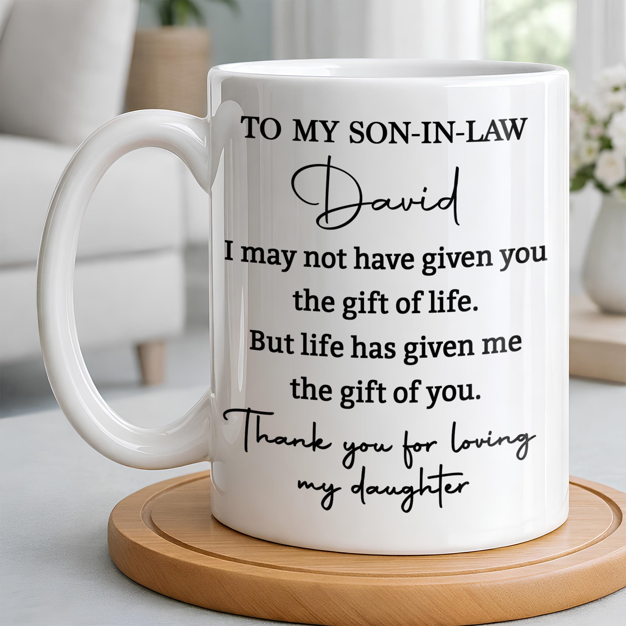 Personalized Coffee Mug Gift for Son-in-Law Life Quote Edge-to-edge Mug GradoCreations