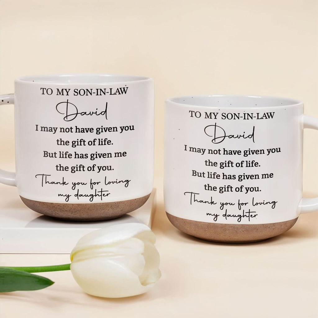 Personalized Pottery Mug for Son-in-Law with Heartfelt Message Pottery Mug GradoCreations