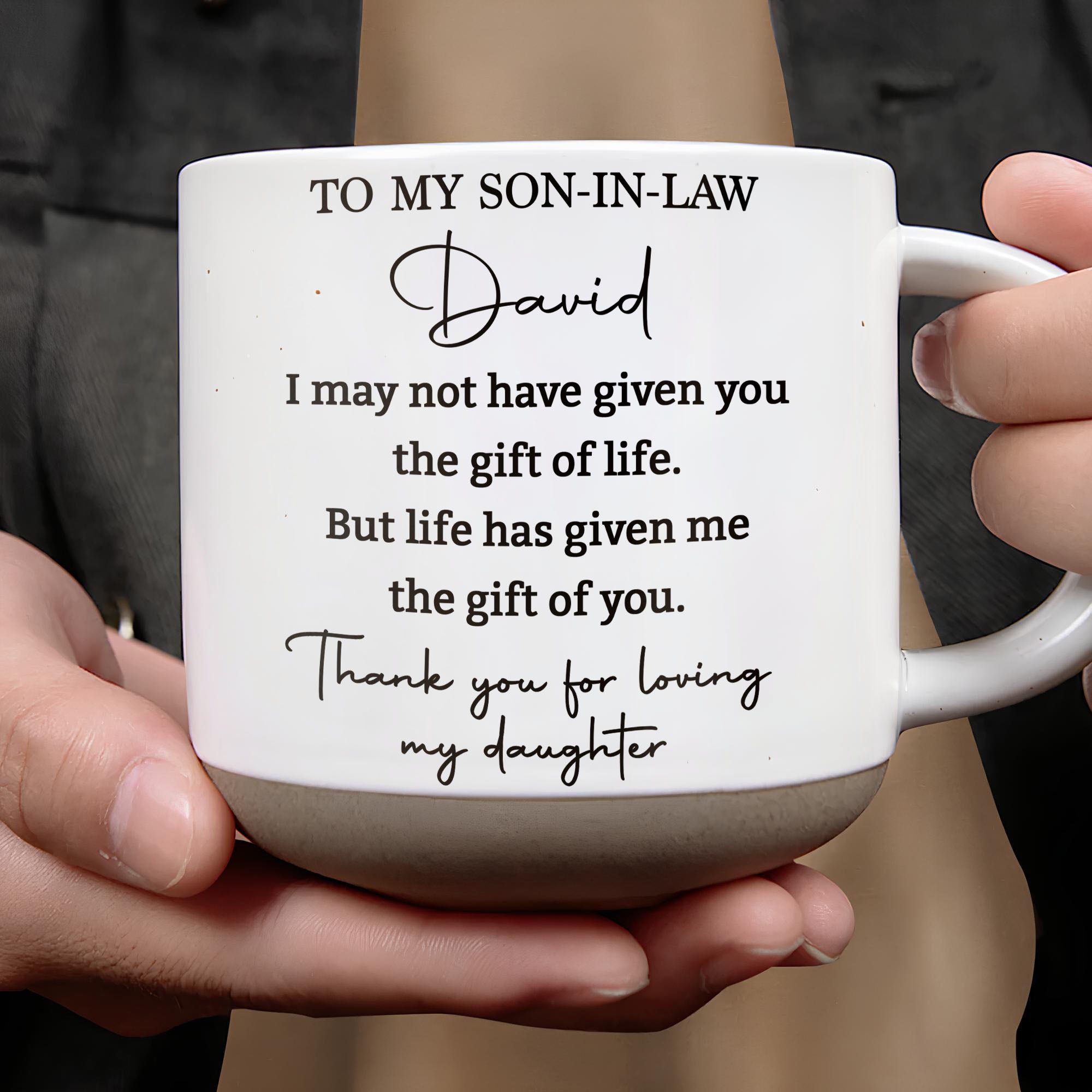 Personalized Pottery Mug for Son-in-Law with Heartfelt Message Pottery Mug GradoCreations