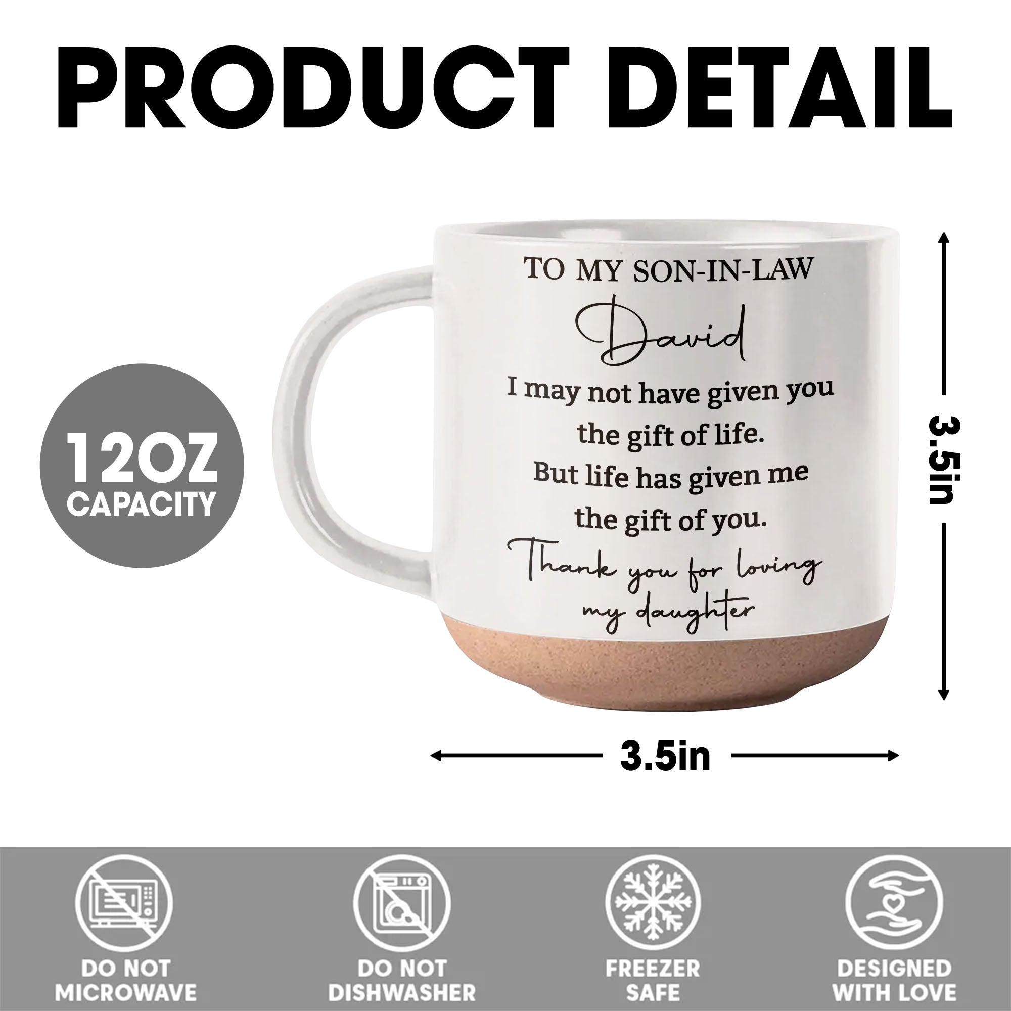 Personalized Pottery Mug for Son-in-Law with Heartfelt Message Pottery Mug GradoCreations
