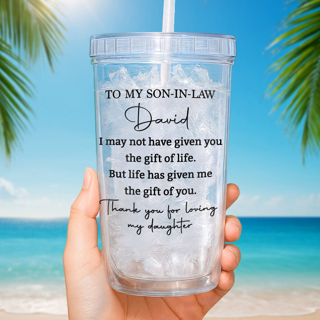 Personalized Tumbler Custom Name Gift for Son-In-Law 14oz Plastic Tumbler GradoCreations