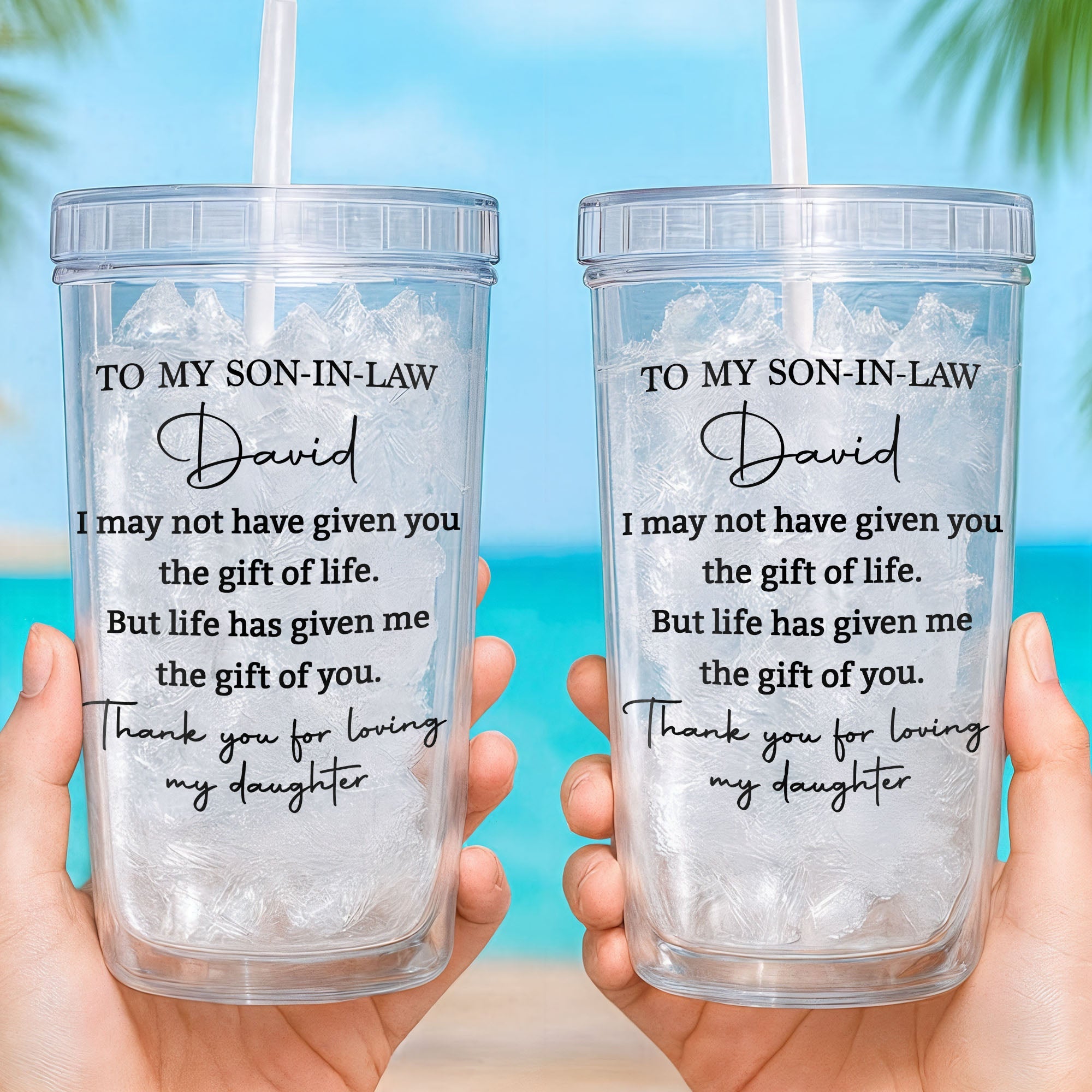 Personalized Tumbler Custom Name Gift for Son-In-Law 14oz Plastic Tumbler GradoCreations