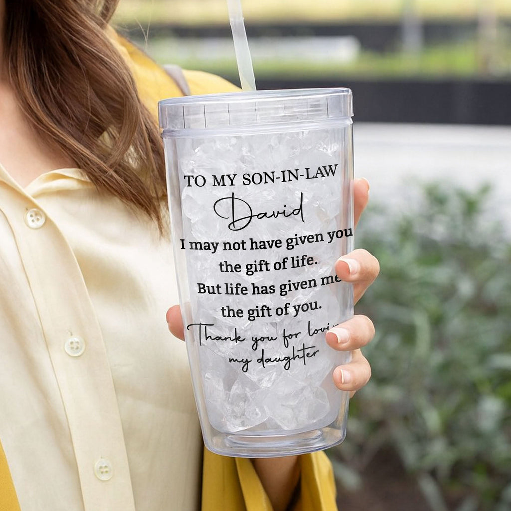 Personalized Tumbler Custom Name Gift for Son-In-Law 14oz Plastic Tumbler GradoCreations